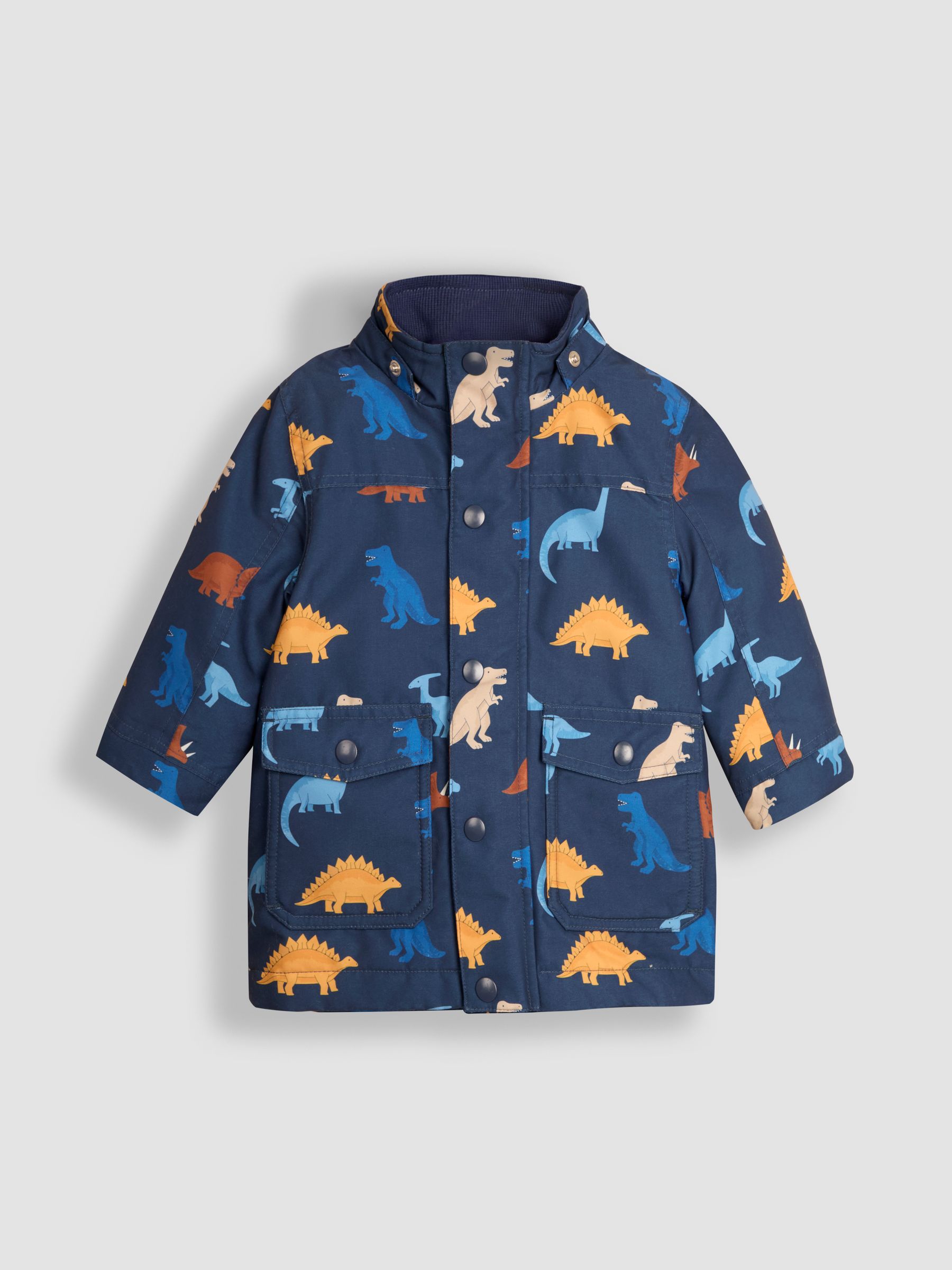 Navy Blue Dinosaur Detachable Hood Print Parka - Image 2 of 5