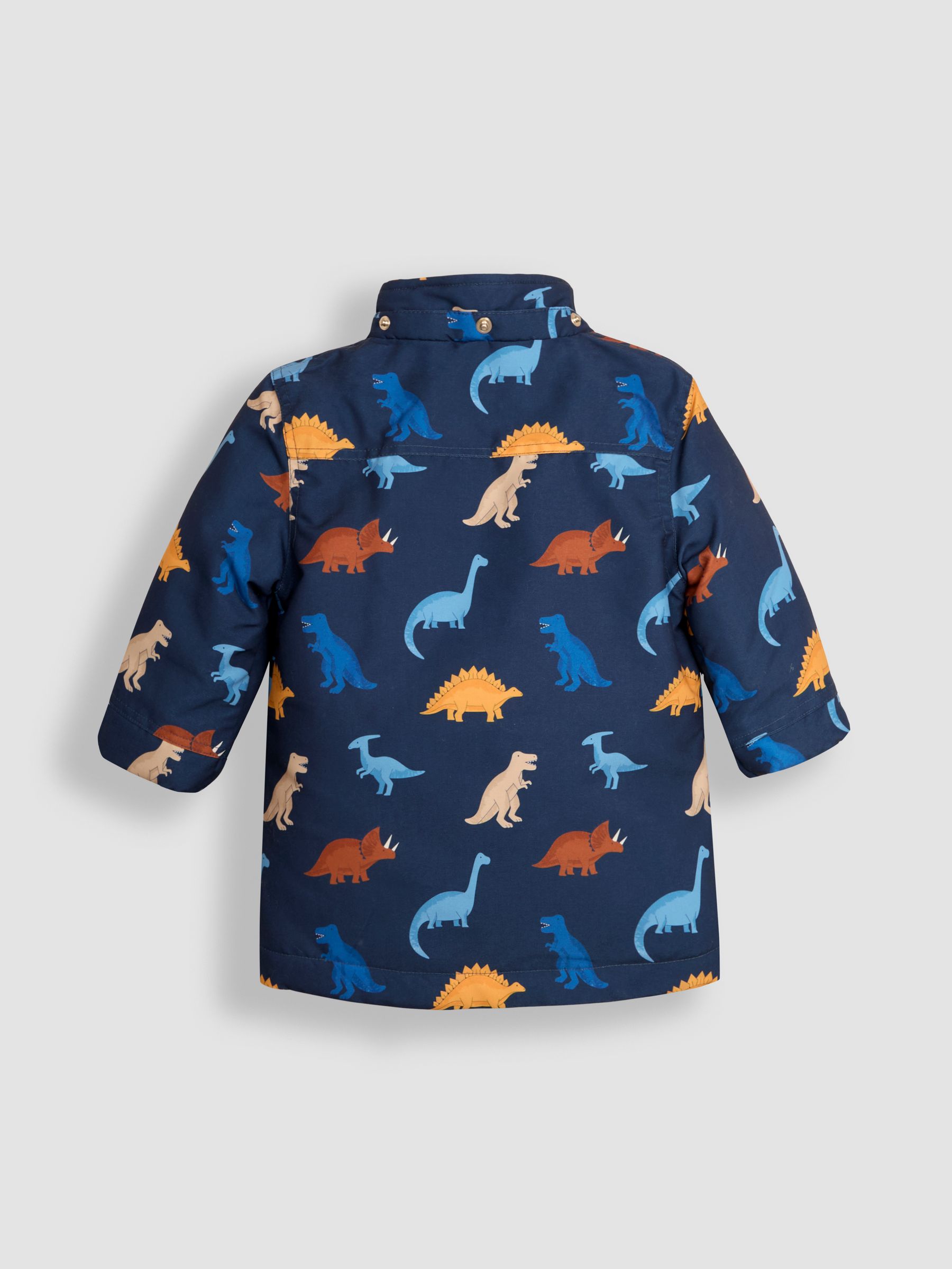 Navy Blue Dinosaur Detachable Hood Print Parka - Image 3 of 5