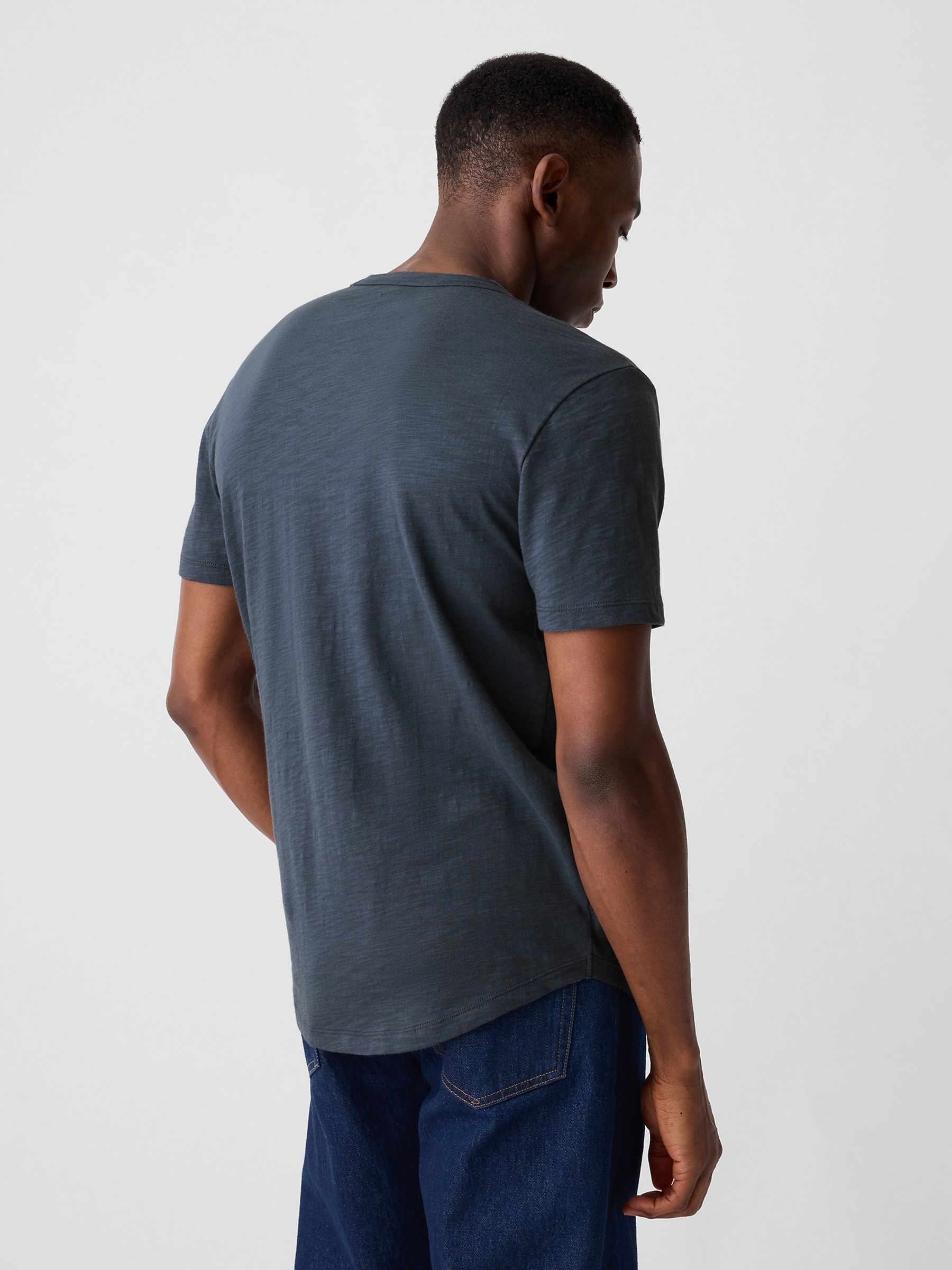 Blue Cotton Short Sleeve Curved Hem T-Shirt - Image 2 of 4