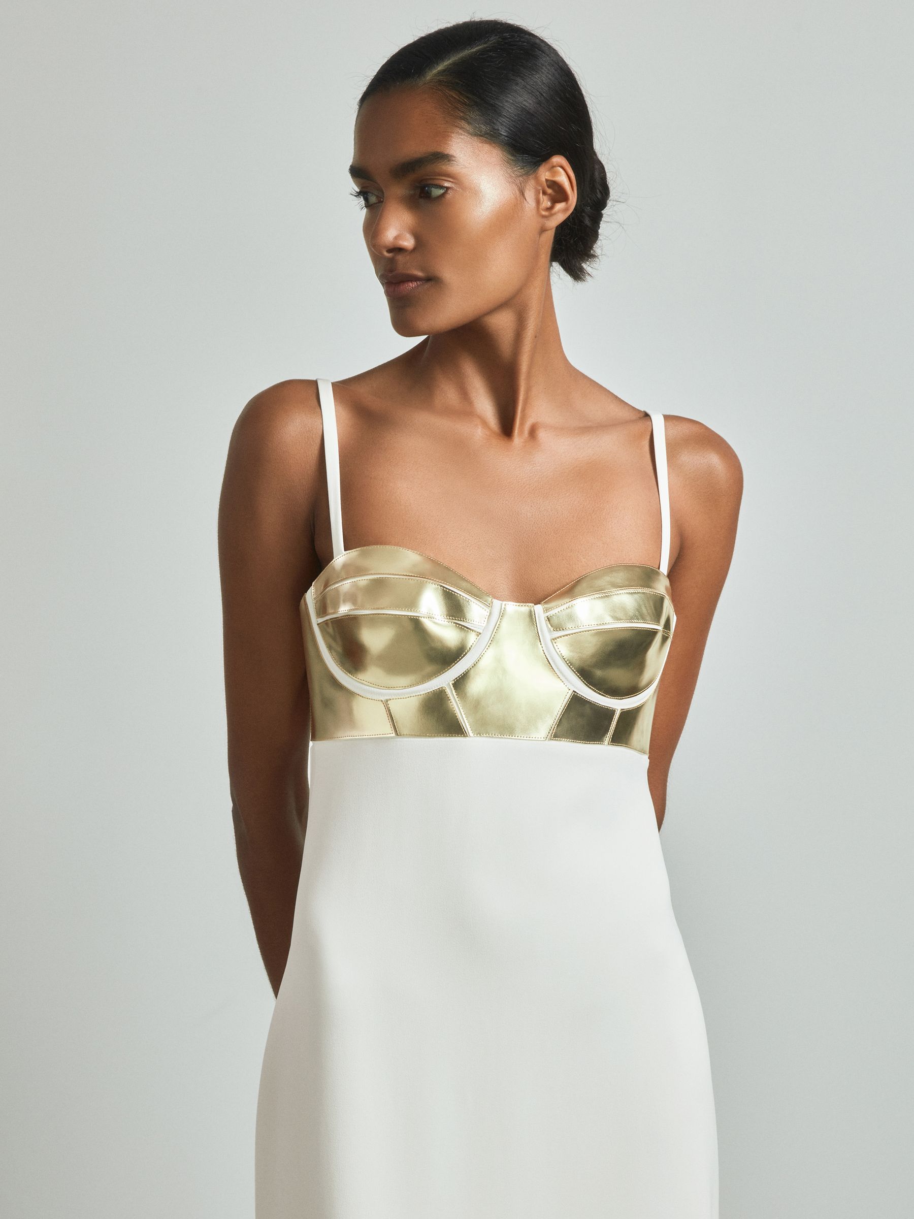 Atelier Metallic Bustier Maxi Dress in Off White - Image 3 of 6