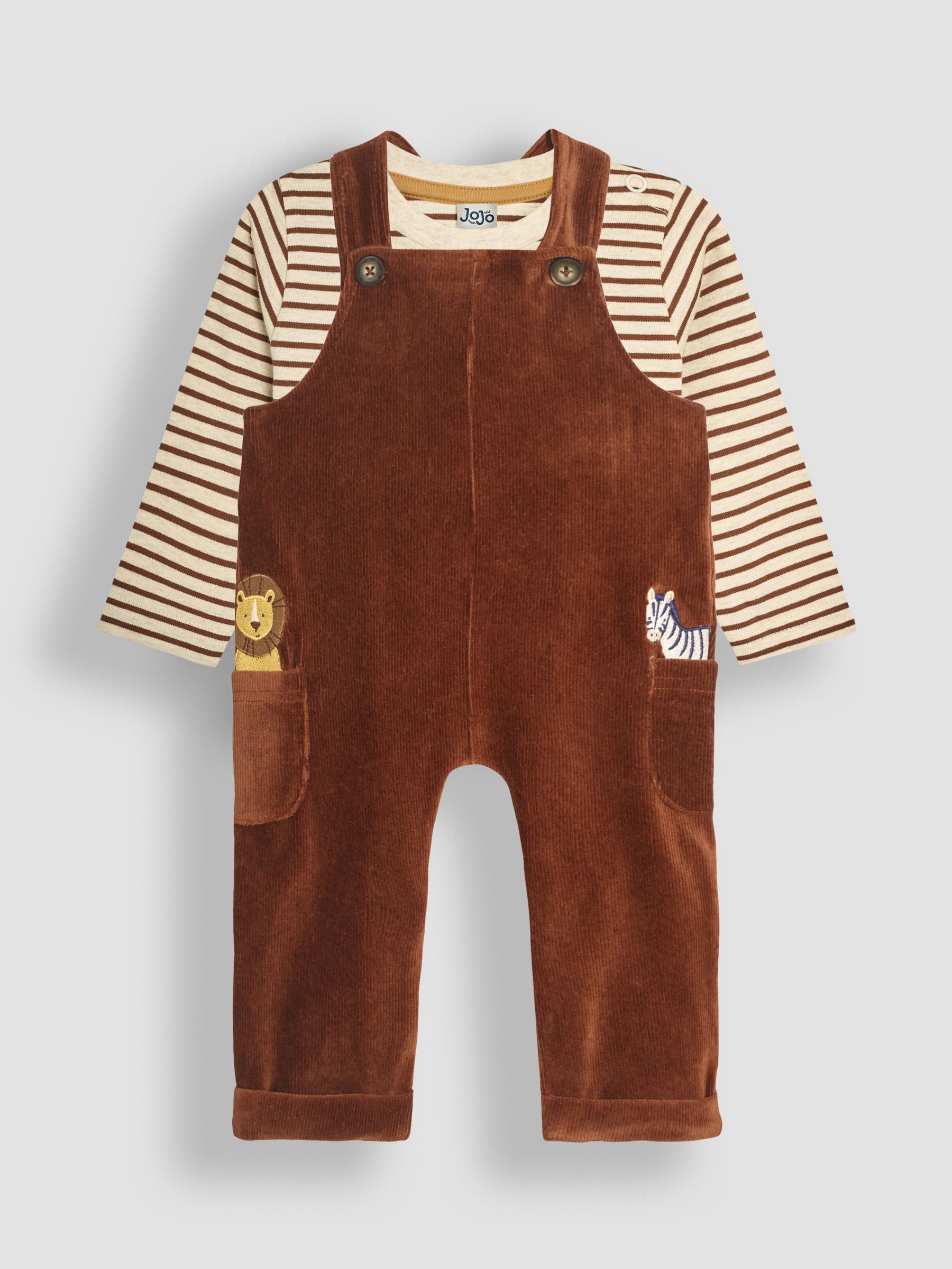 Toffee Safari Friends Applique Velour Dungarees & Top Set - Image 1 of 6