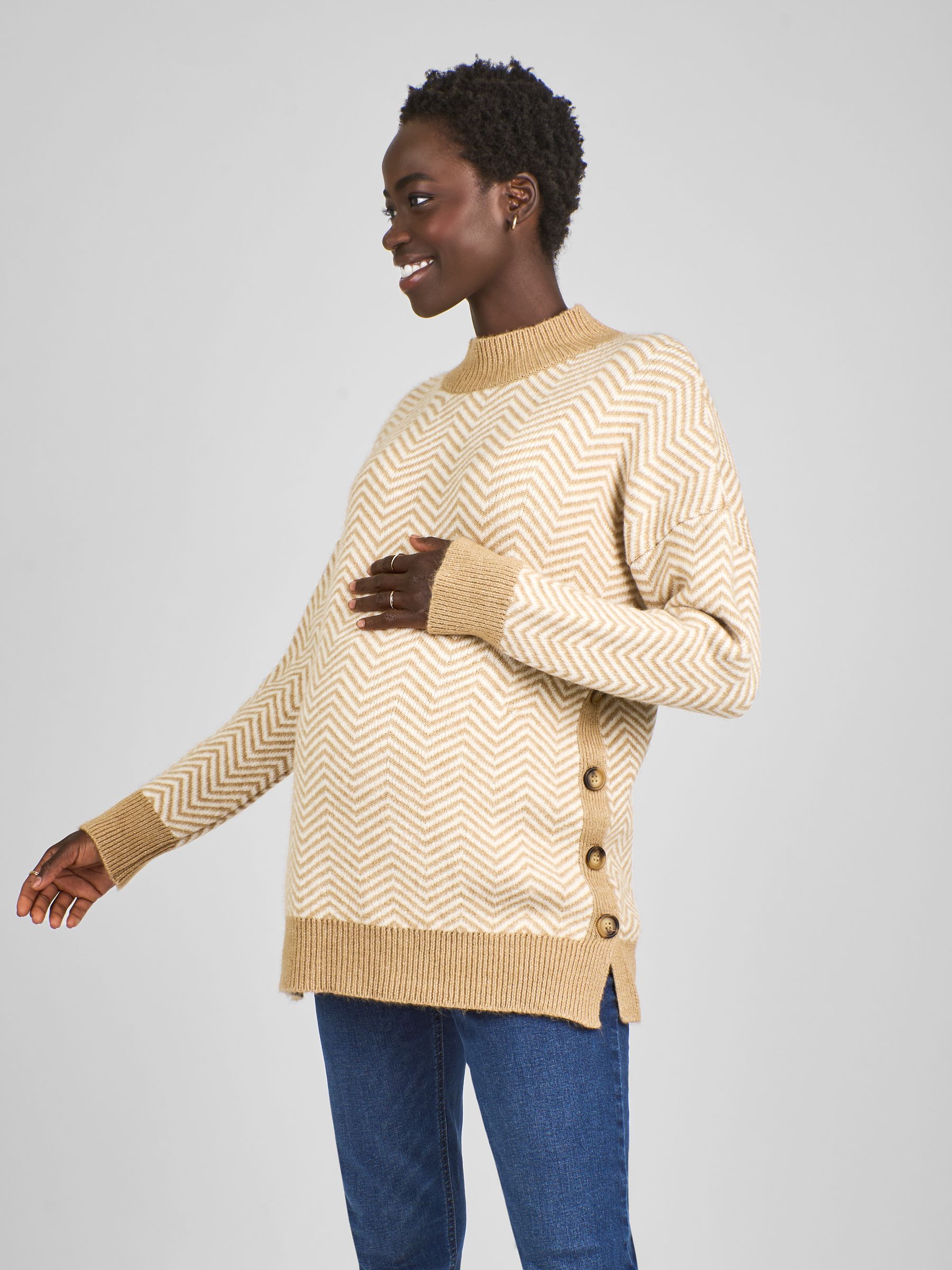 Caramel Brown Turtle Neck Maternity & Nursing Jumper - Image 1 of 4