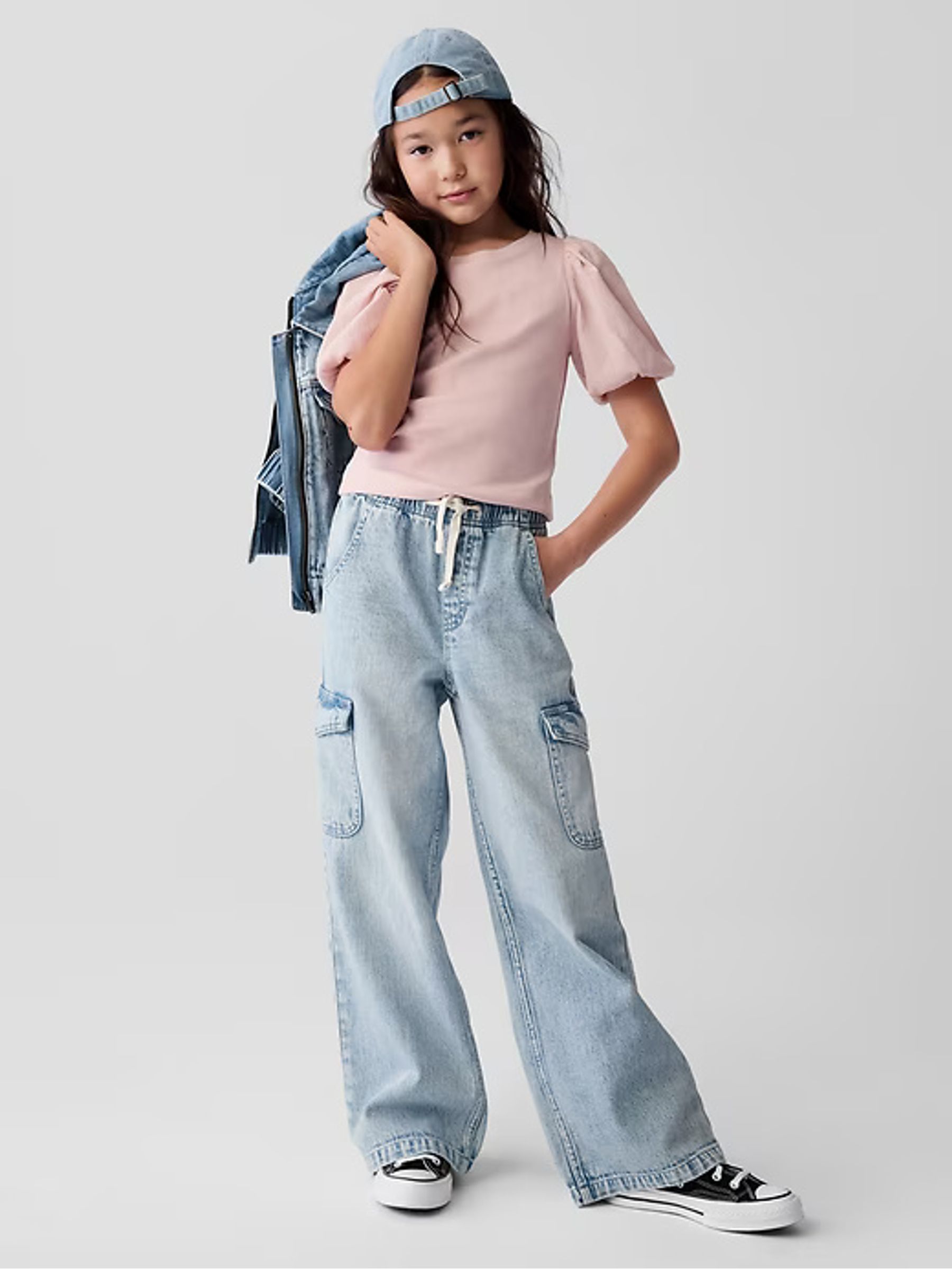 Blue Wide Leg Pull On Cargo Jeans (4-13yrs) - Image 1 of 6