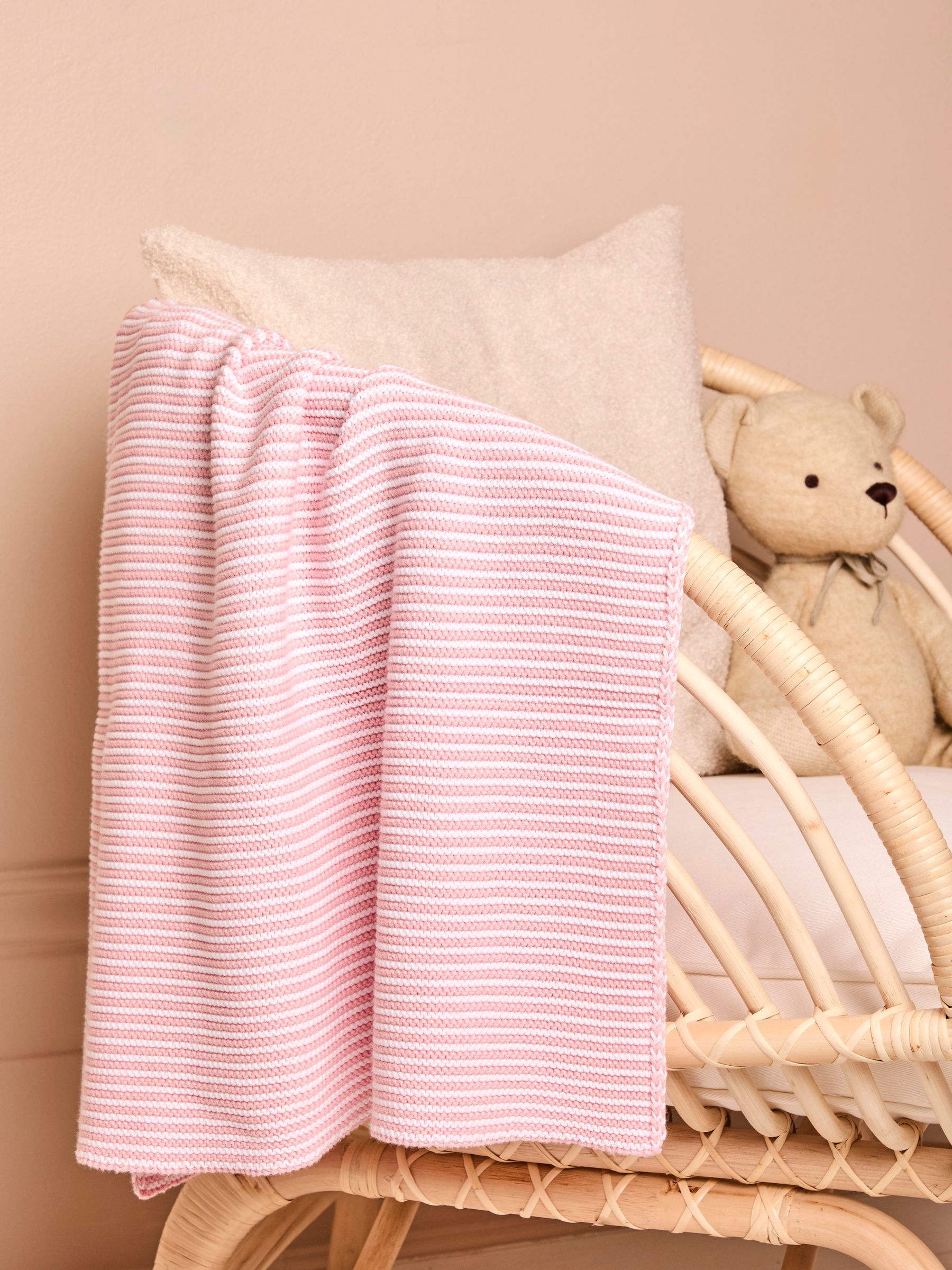 Knitted Stripe Blanket Pink JoJo Maman Bébé