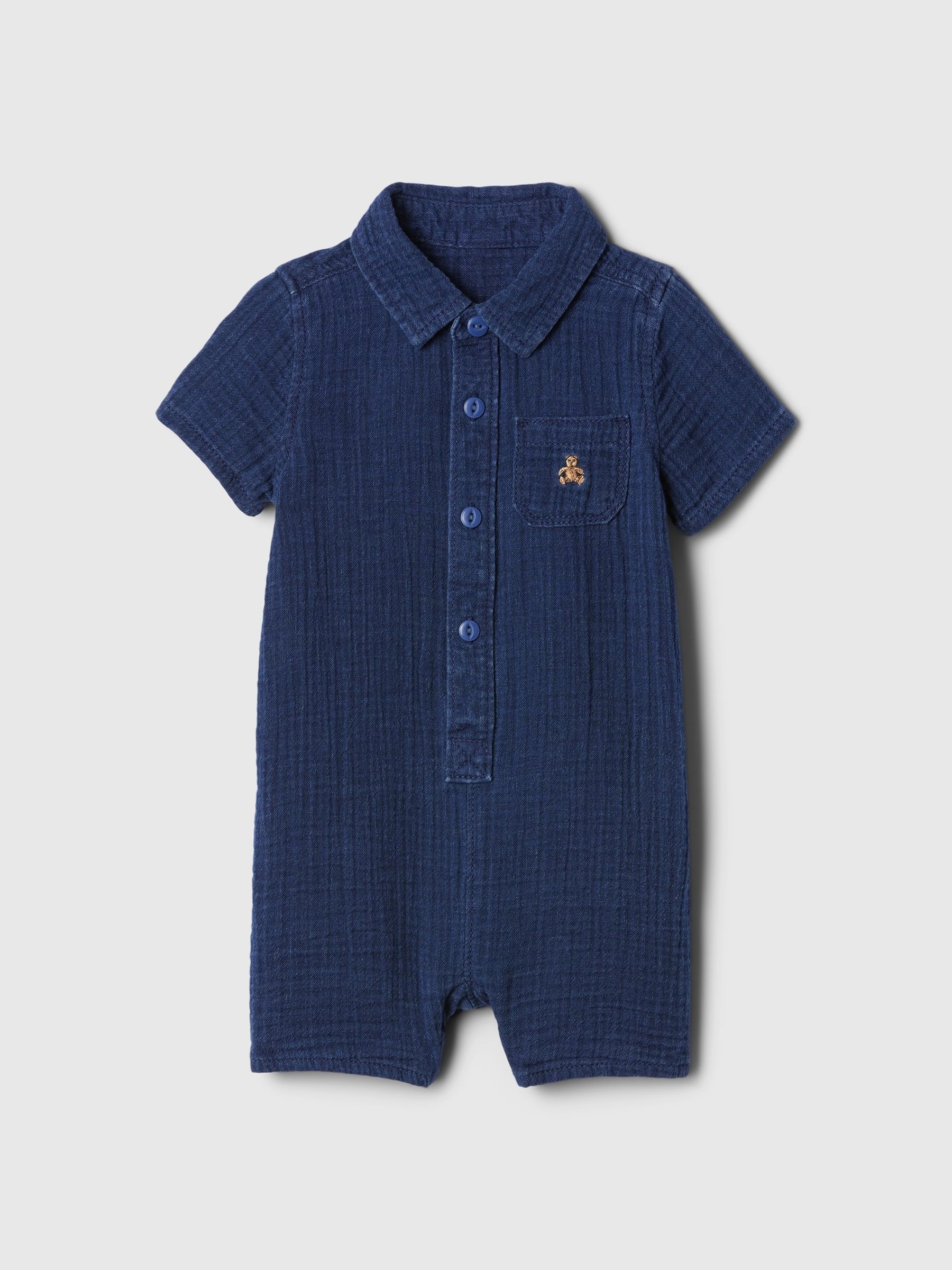 Blue Crinkle Gauze Henley Rompersuit (Newborn-24mths) - Image 1 of 1