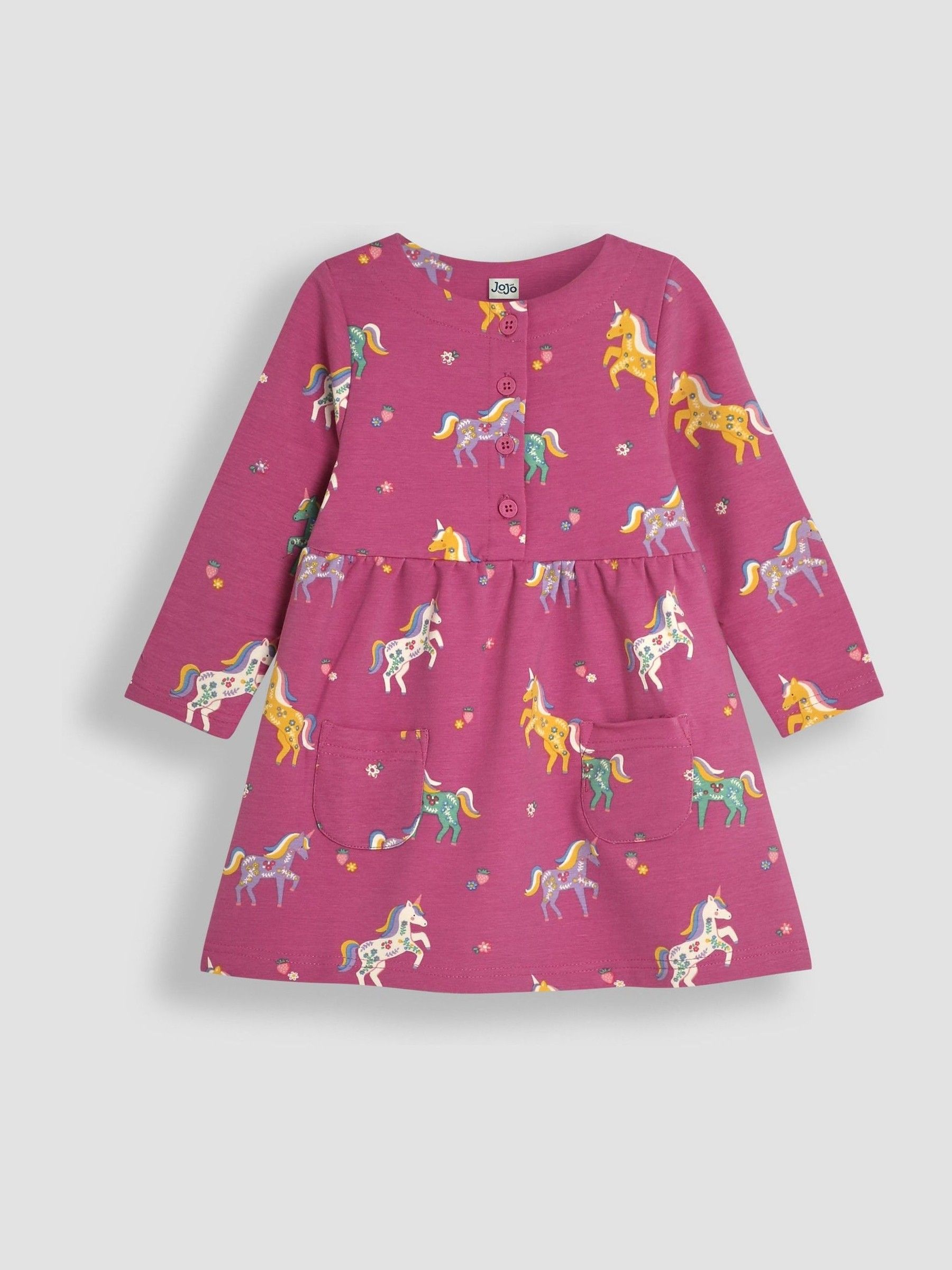 Fuchsia Pink Unicorn Button Front Dress - Image 1 of 3
