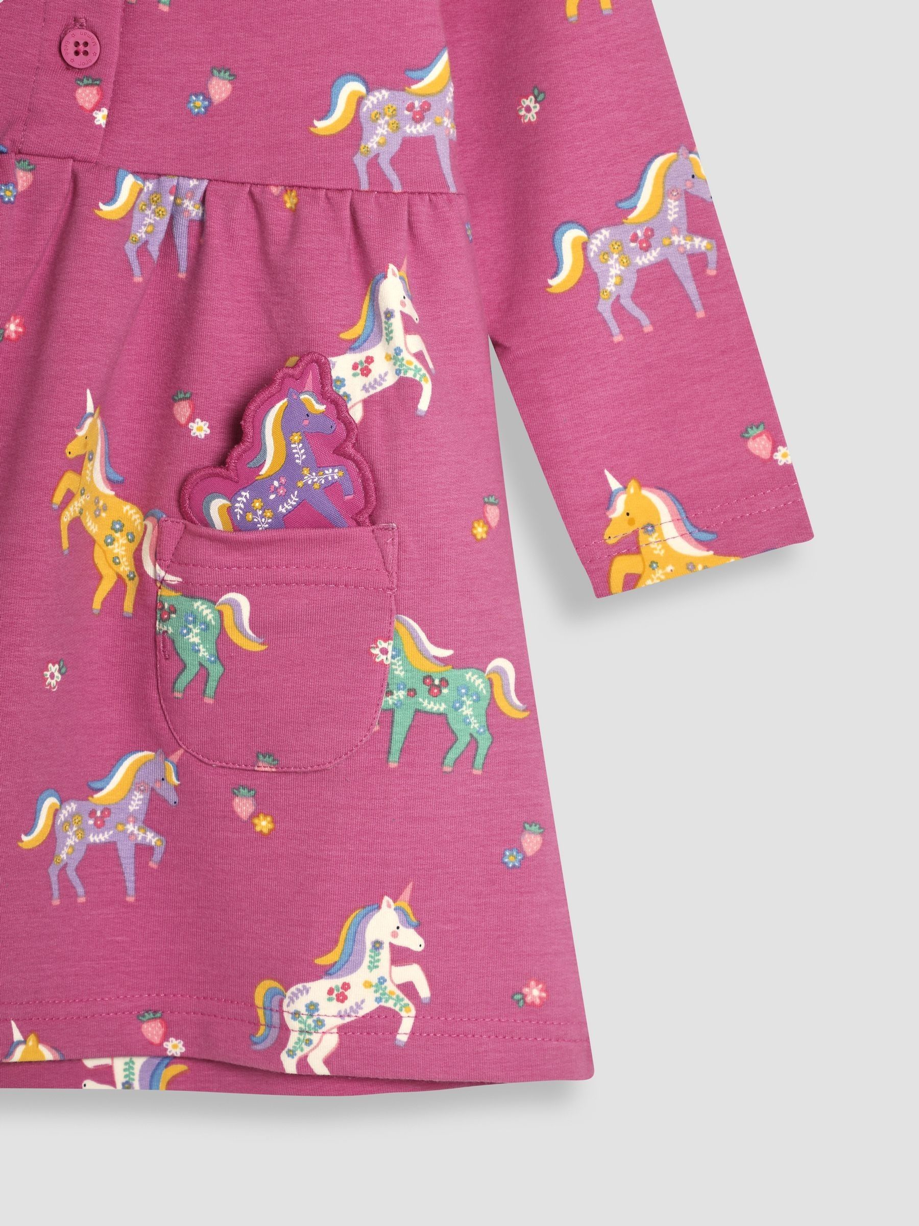 Fuchsia Pink Unicorn Button Front Dress - Image 3 of 3