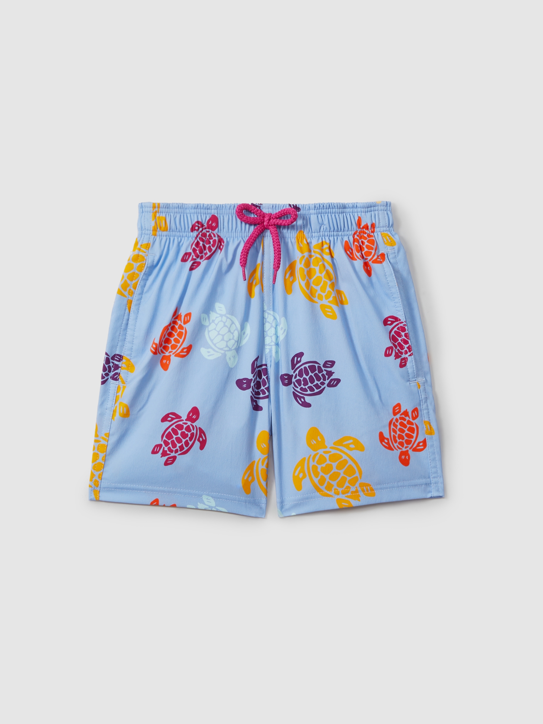 Vilebrequin Foldable Turtle Print Swim Shorts in Fleur De Lin Blue - Image 1 of 2