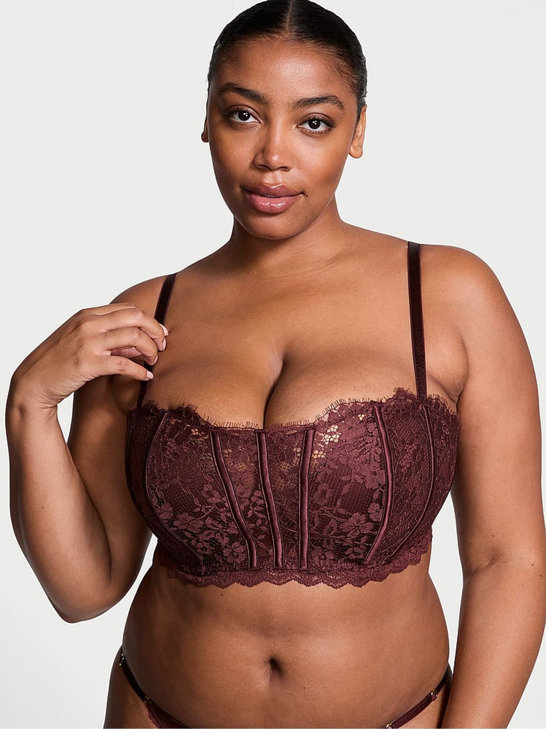 Burgundy Purple Lace Bandeau Bra Top - Image 1 of 4