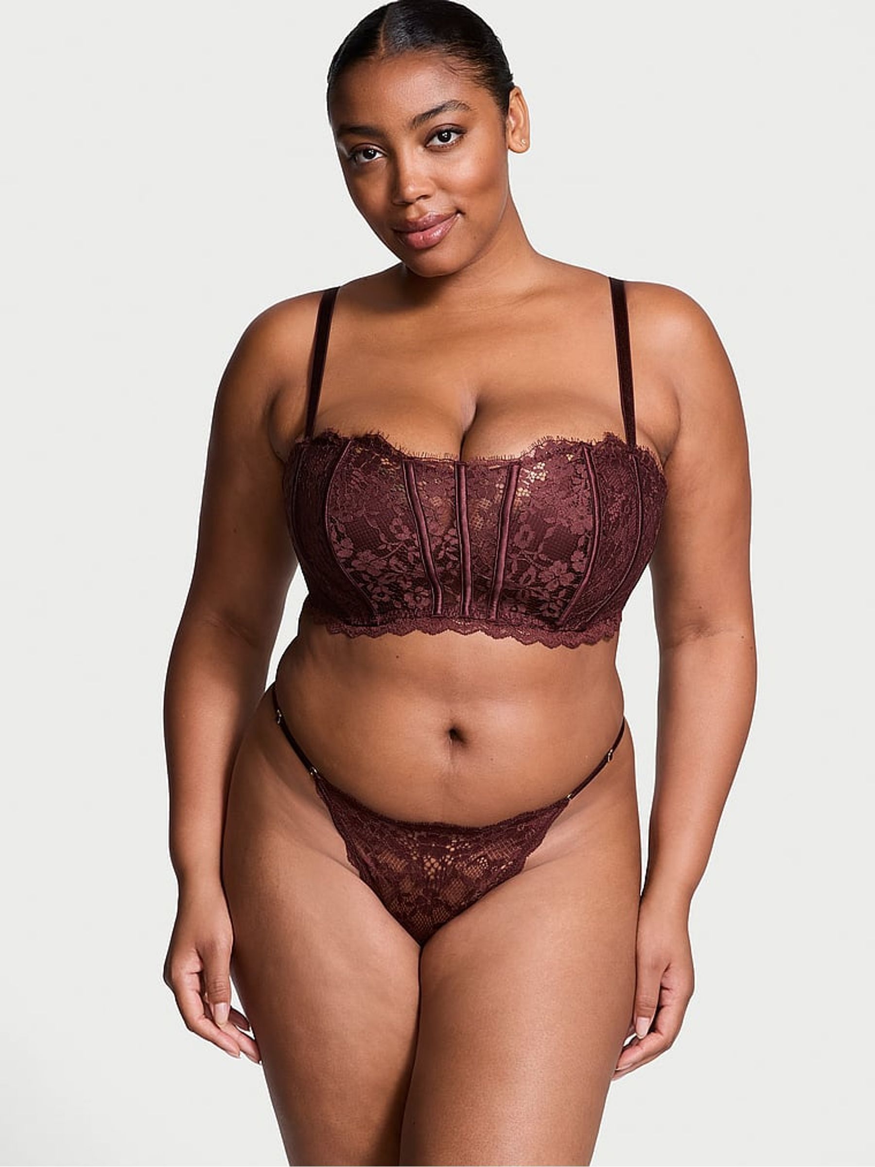 Burgundy Purple Lace Bandeau Bra Top - Image 3 of 4