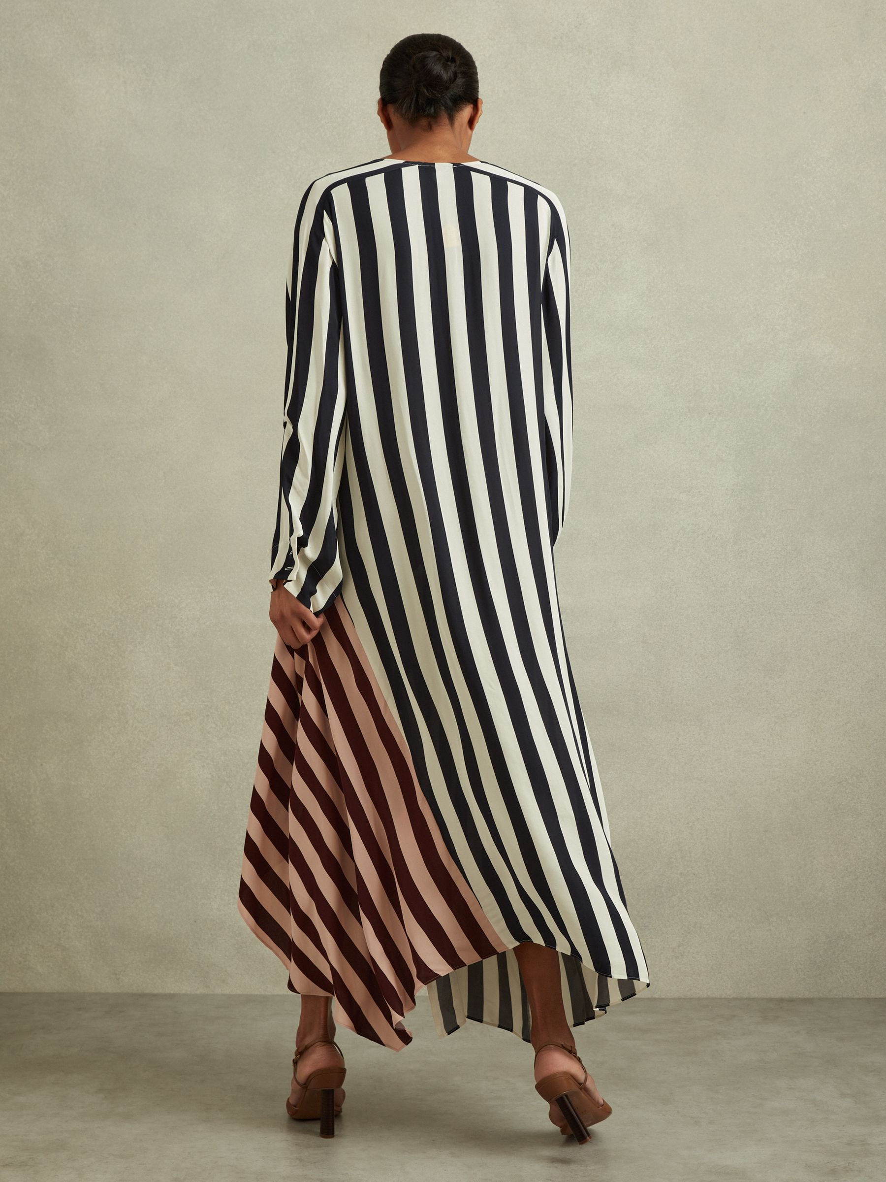 Colourblock Stripe Asymmetric Midi Dress in Navy/Off White - Image 5 of 6