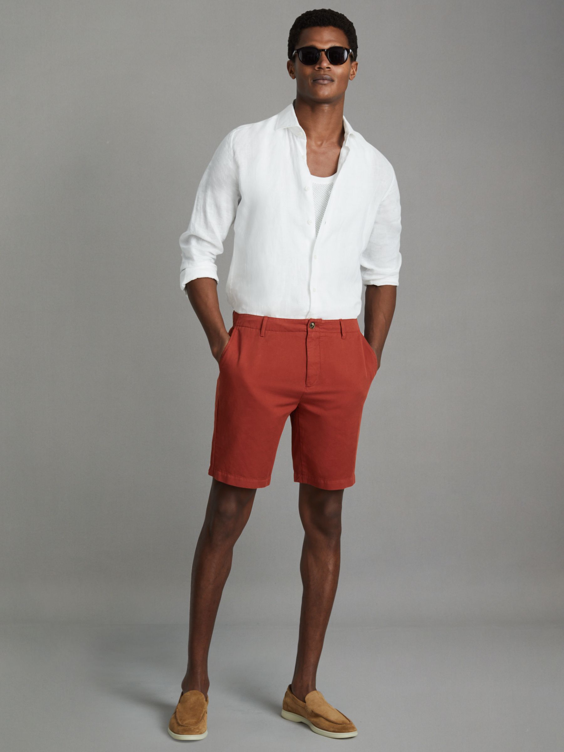 Cotton Linen Blend Internal Drawstring Shorts in Rust - Image 1 of 6