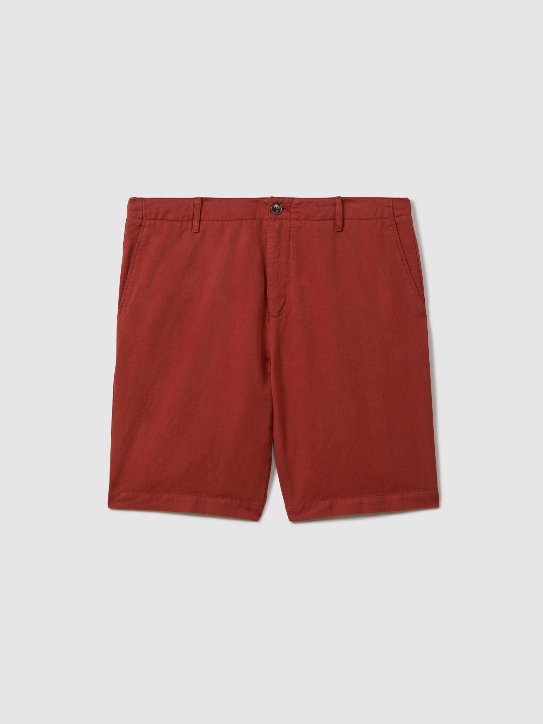 Cotton Linen Blend Internal Drawstring Shorts in Rust - Image 2 of 6