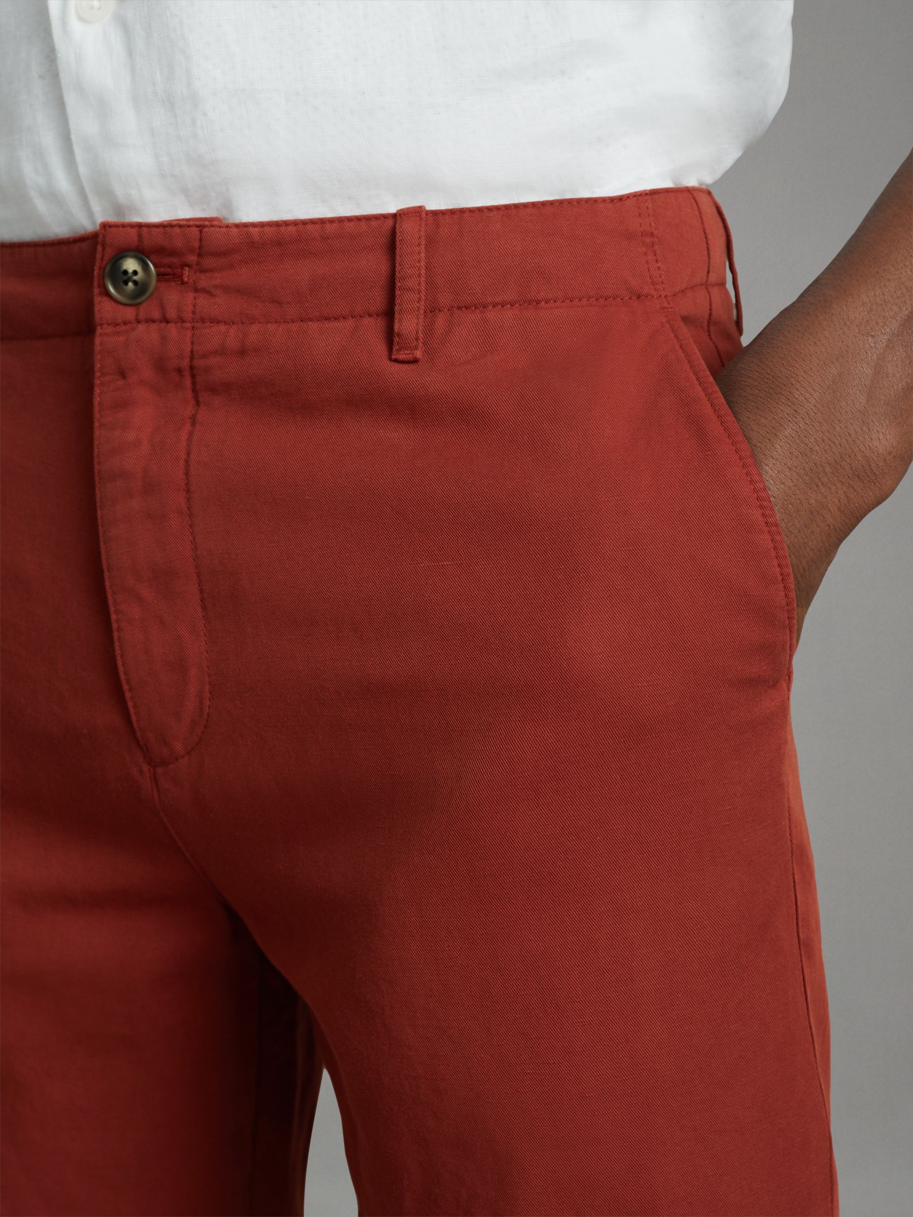Cotton Linen Blend Internal Drawstring Shorts in Rust - Image 4 of 6