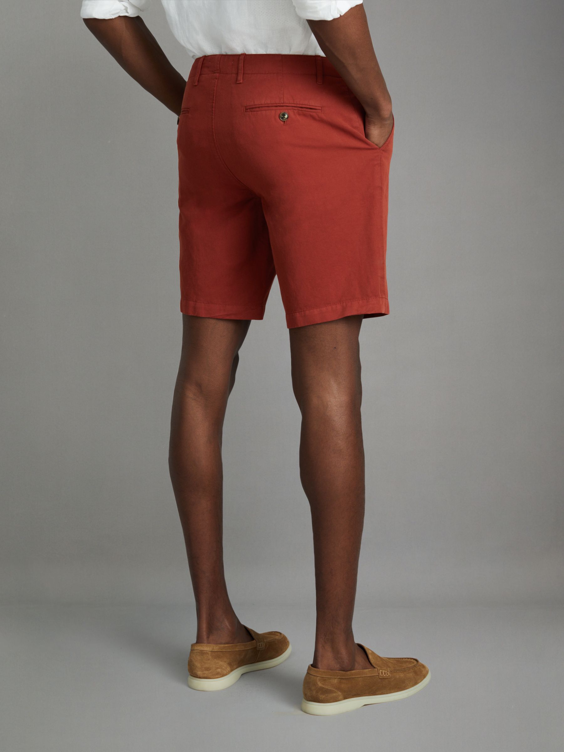 Cotton Linen Blend Internal Drawstring Shorts in Rust - Image 5 of 6