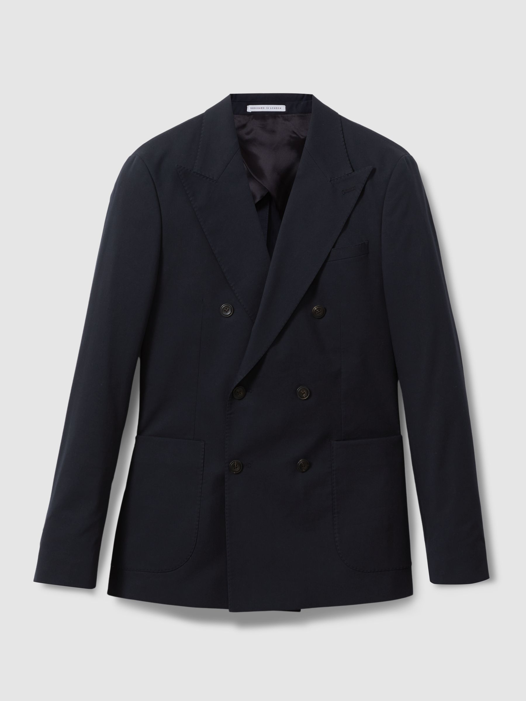 Double Breasted Cotton Blend Blazer in Navy - Image 2 of 7