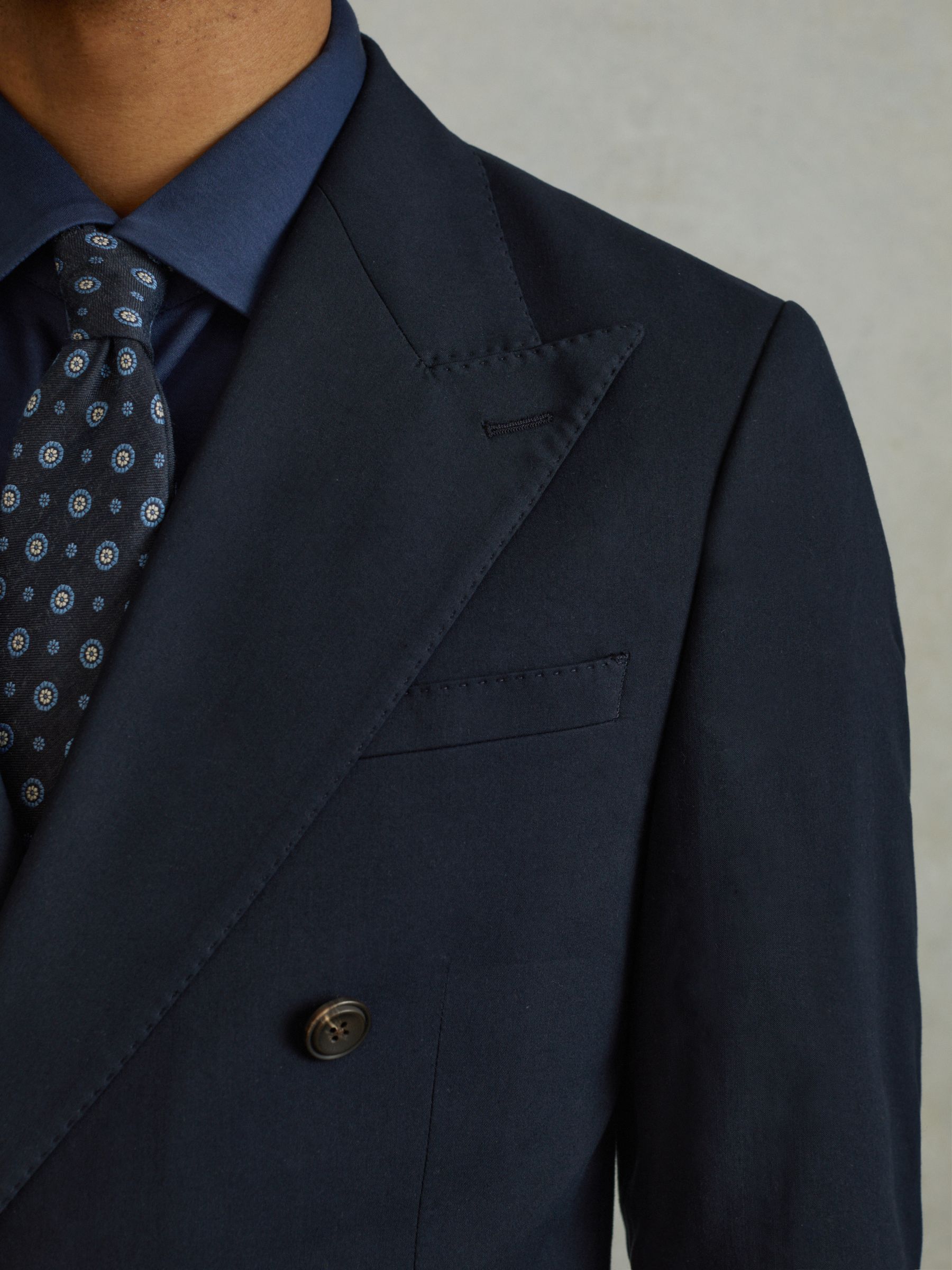 Double Breasted Cotton Blend Blazer in Navy - Image 4 of 7