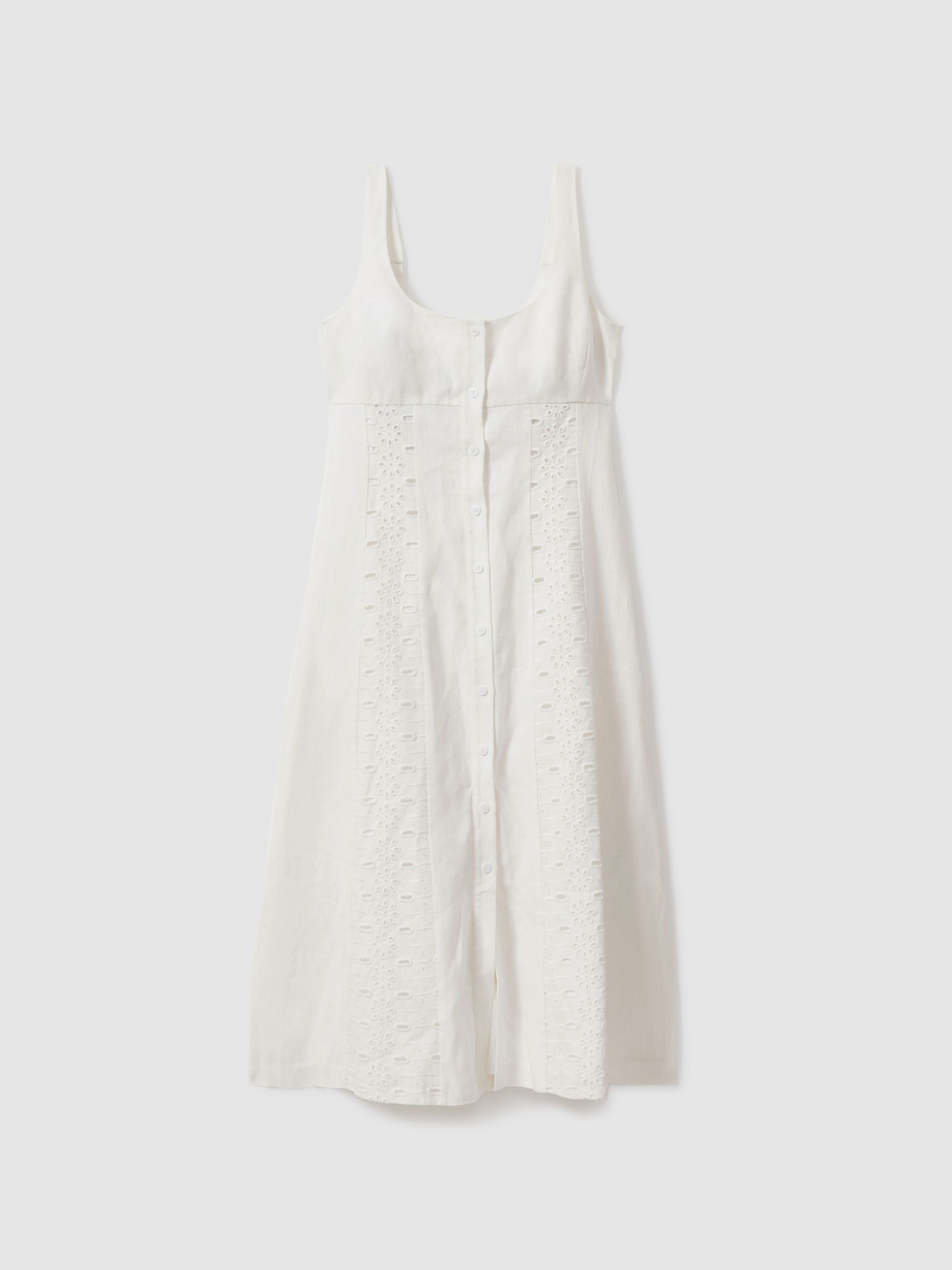 Linen Broderie Midi Dress in Ivory - Image 2 of 5