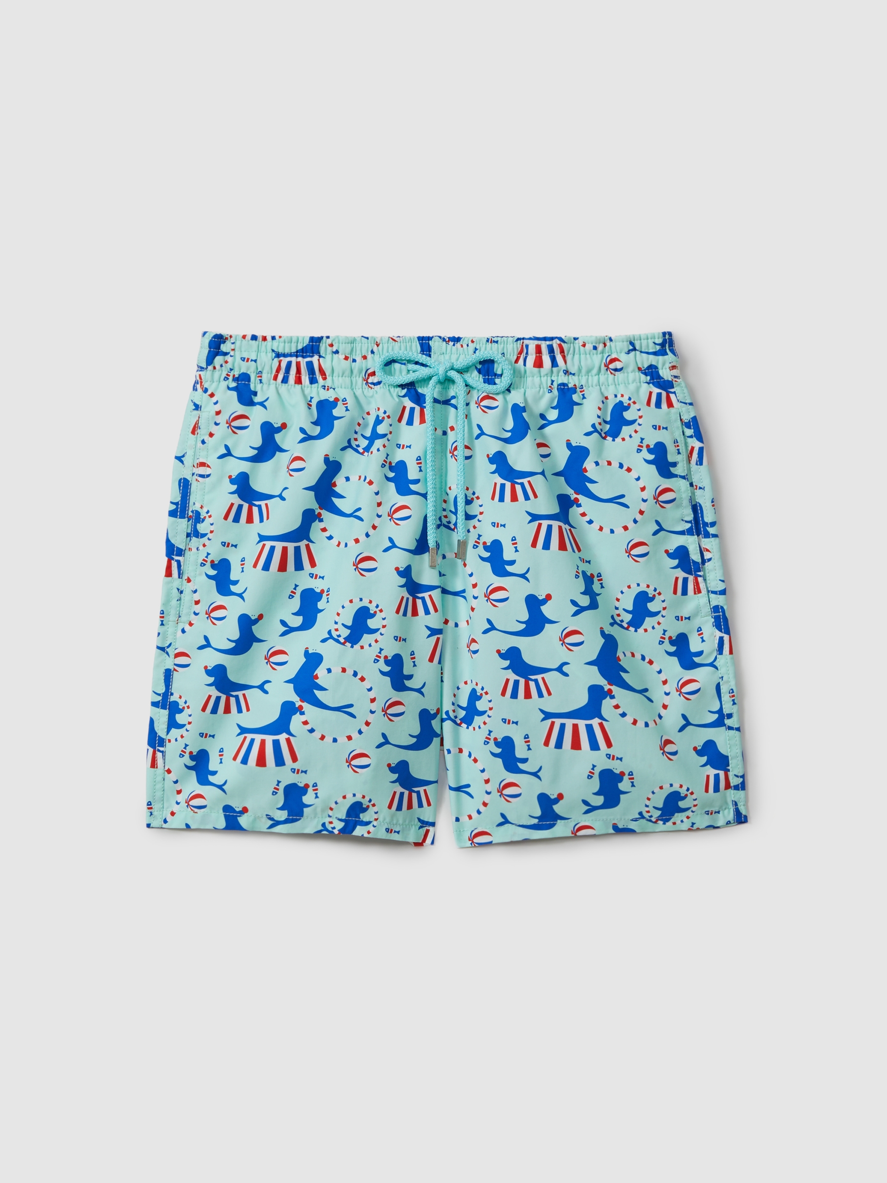 Vilebrequin Printed Drawstring Swim Shorts in Thalassa Blue Print - Image 1 of 2