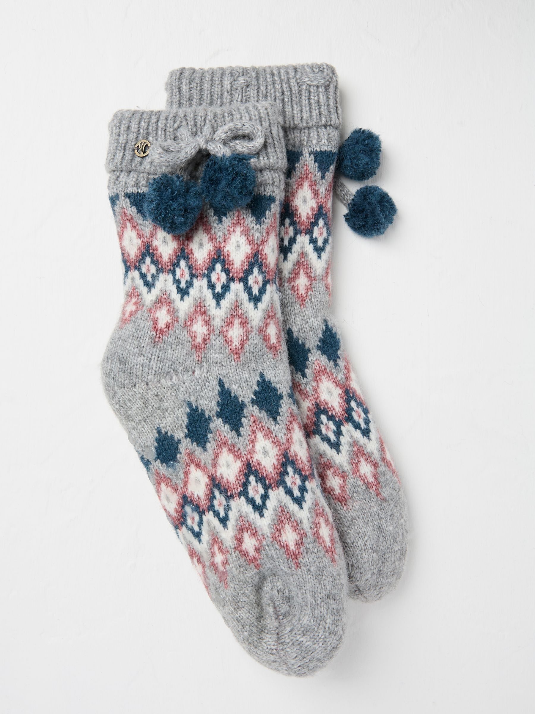 Grey Fairisle Pattern Bedsocks - Image 1 of 2