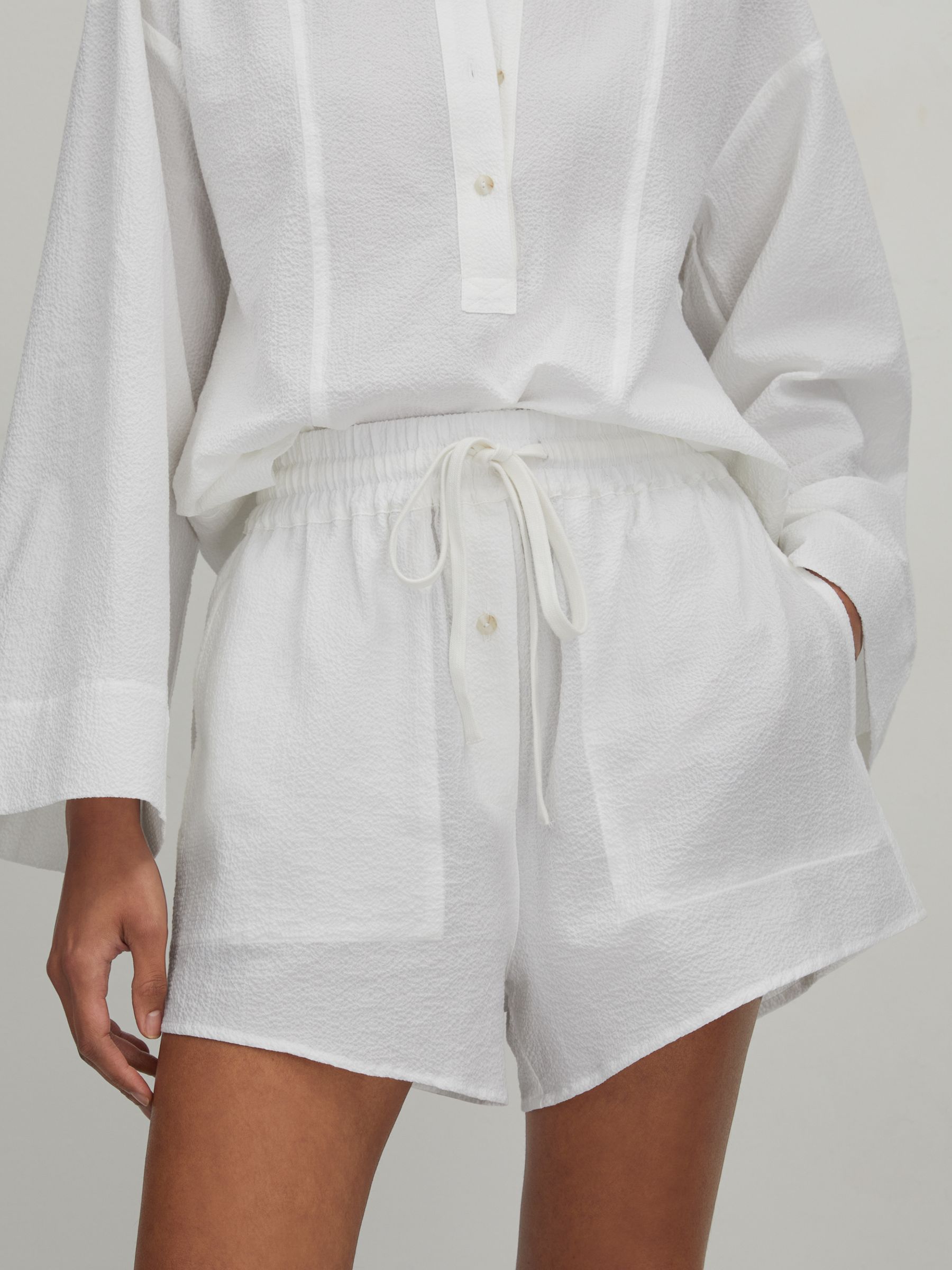 Bondi Born Cotton Blend Drawstring Shorts in White - Image 3 of 5