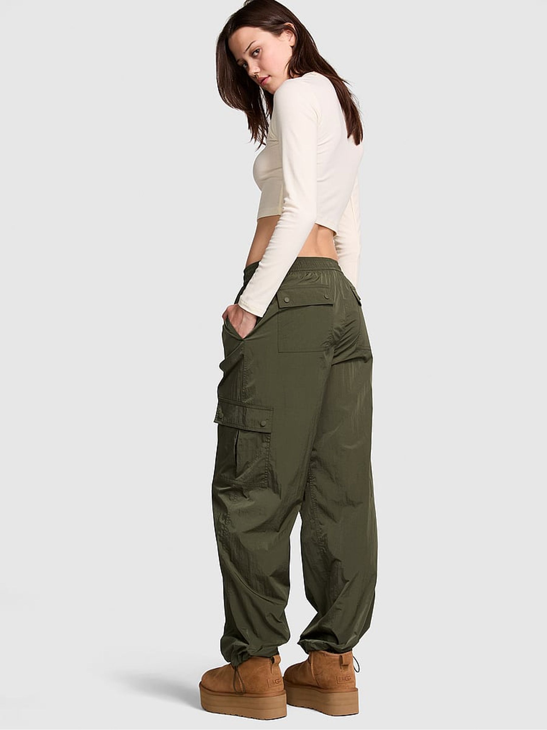 Olive Green Parachute Cargo Trousers - Image 2 of 3