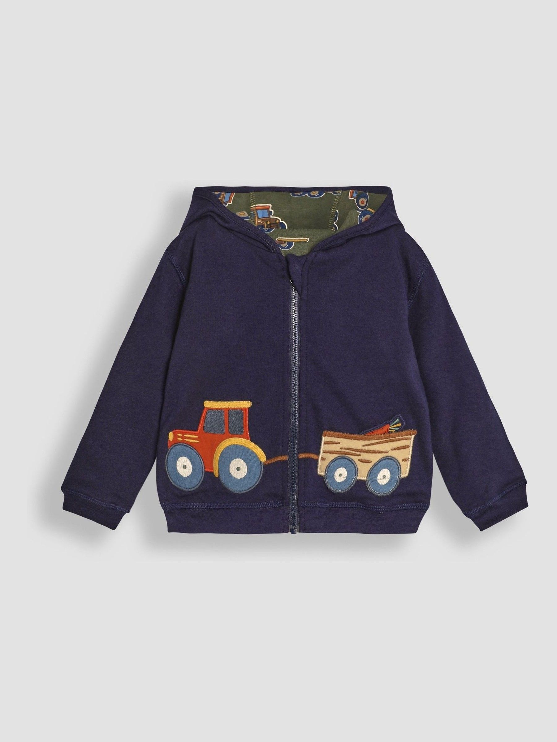 Navy Blue & Green Tractor & Trailer Tractor and Trailer Applique Reversible Hoodie - Image 2 of 8