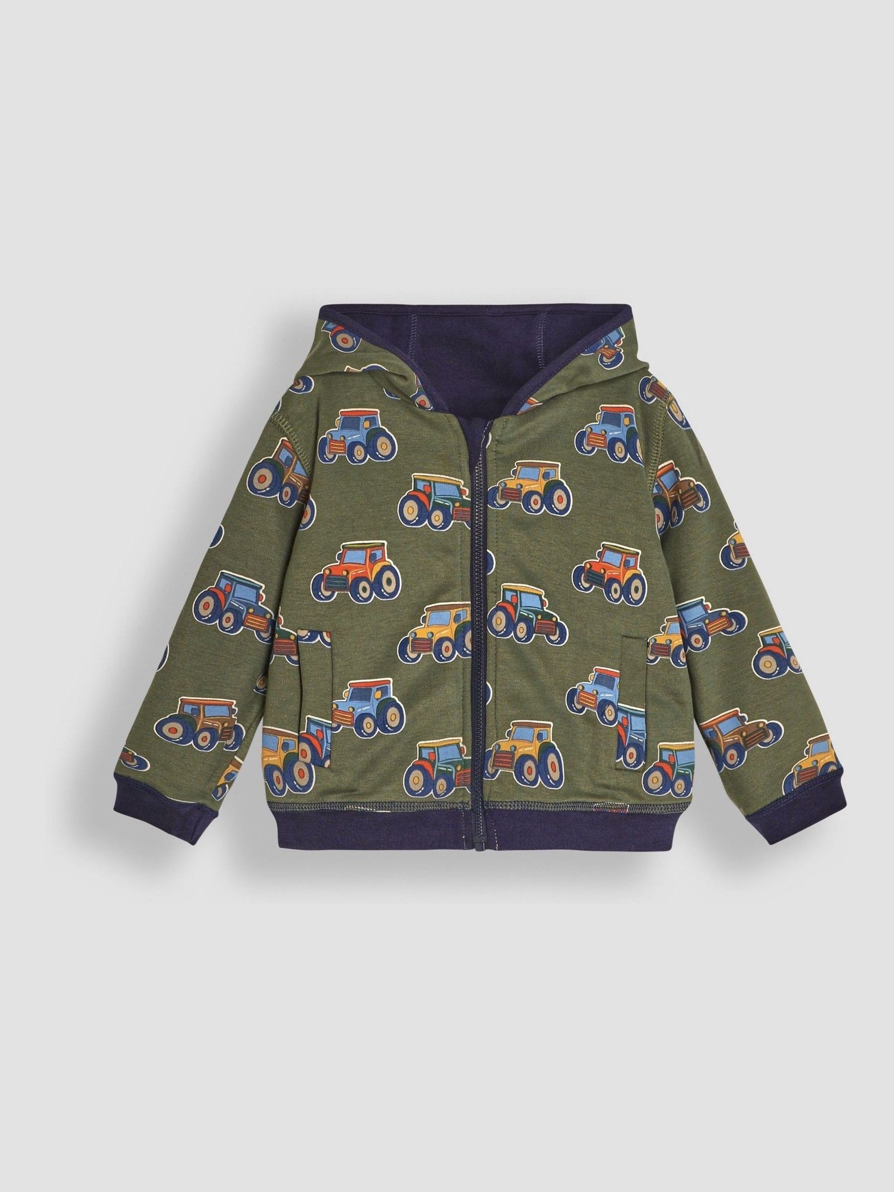 Navy Blue & Green Tractor & Trailer Tractor and Trailer Applique Reversible Hoodie - Image 4 of 8