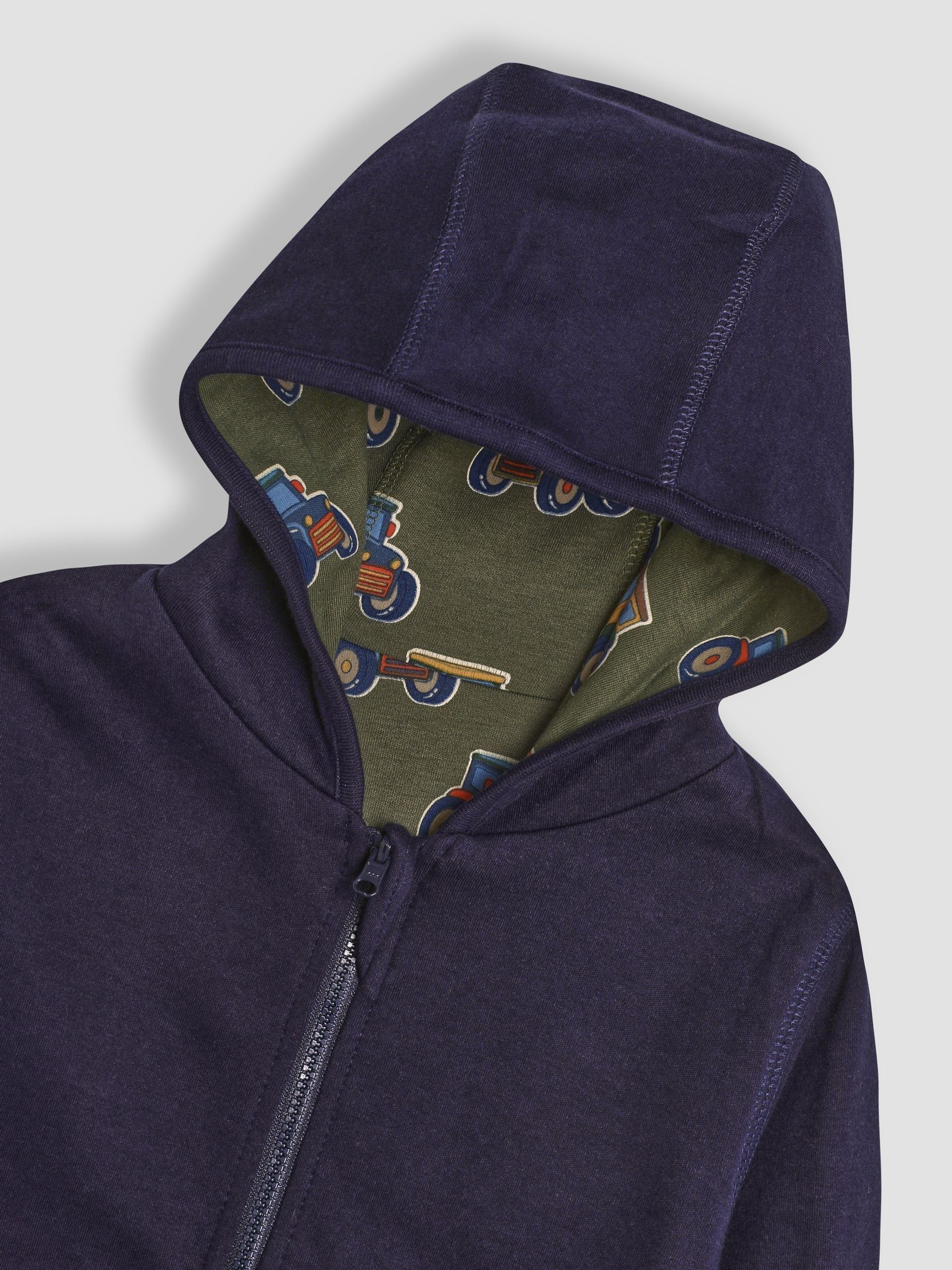 Navy Blue & Green Tractor & Trailer Tractor and Trailer Applique Reversible Hoodie - Image 6 of 8