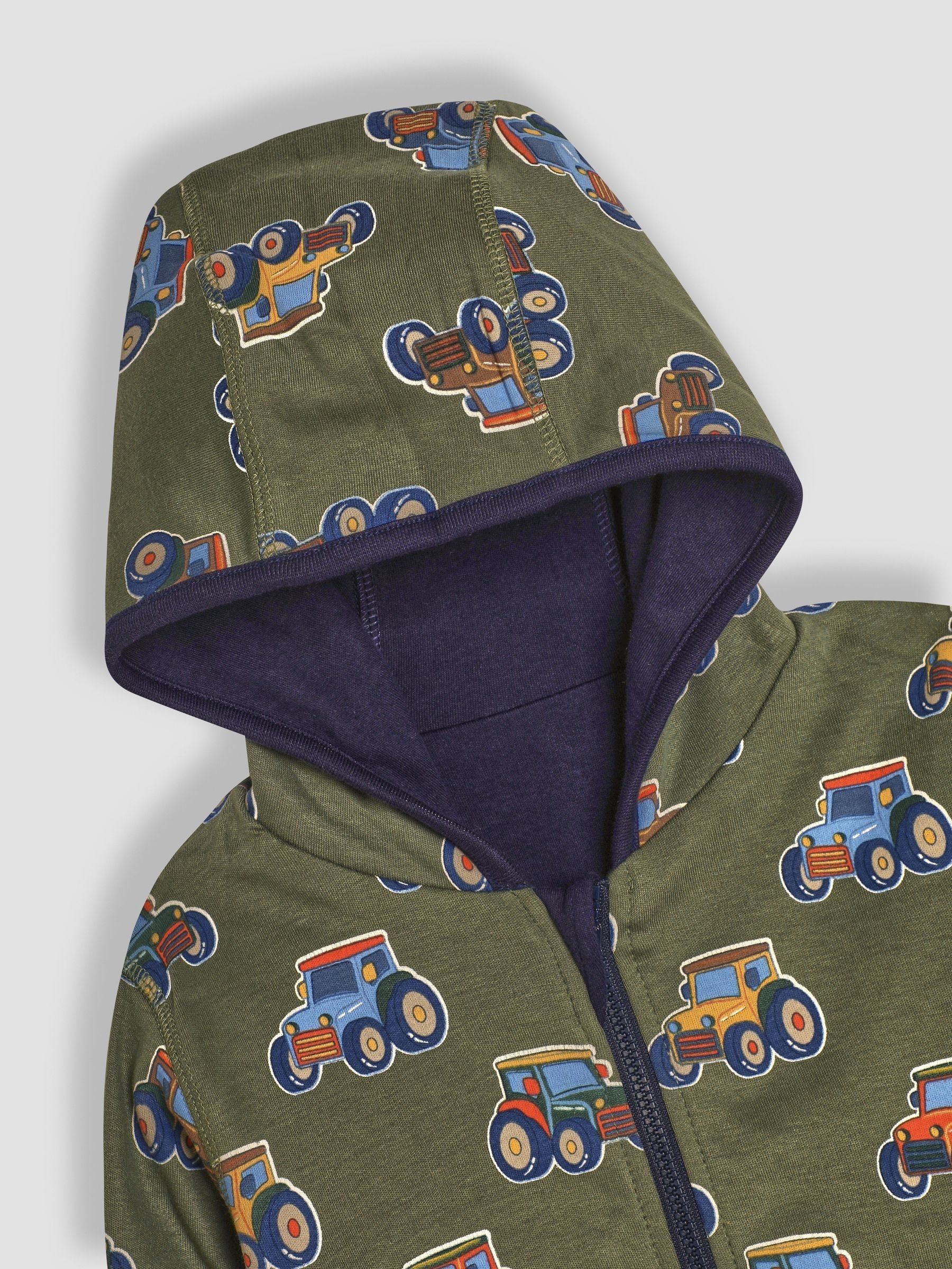 Navy Blue & Green Tractor & Trailer Tractor and Trailer Applique Reversible Hoodie - Image 7 of 8