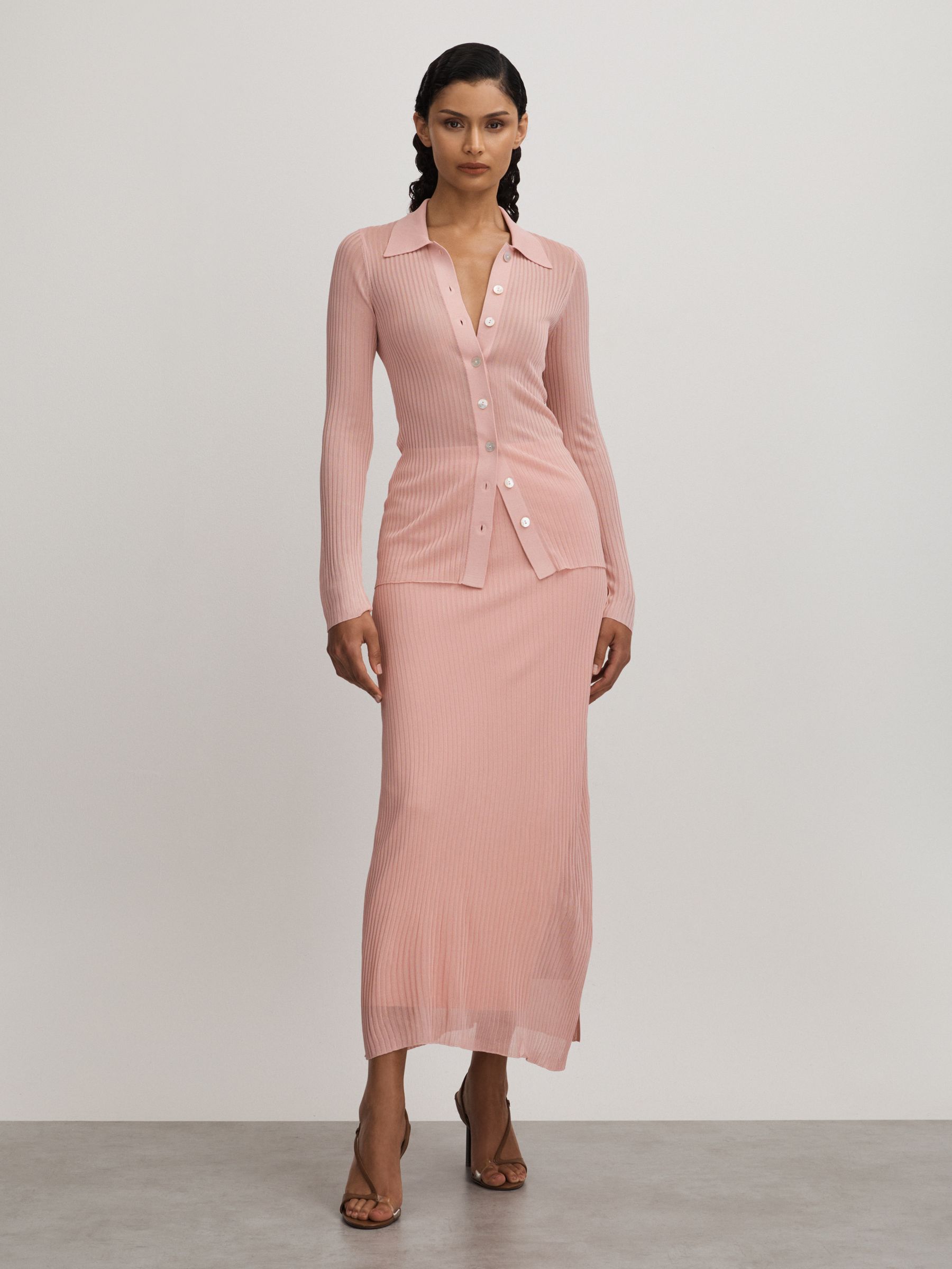 Anna Quan Semi Sheer Knitted Top in Pink - Image 1 of 5