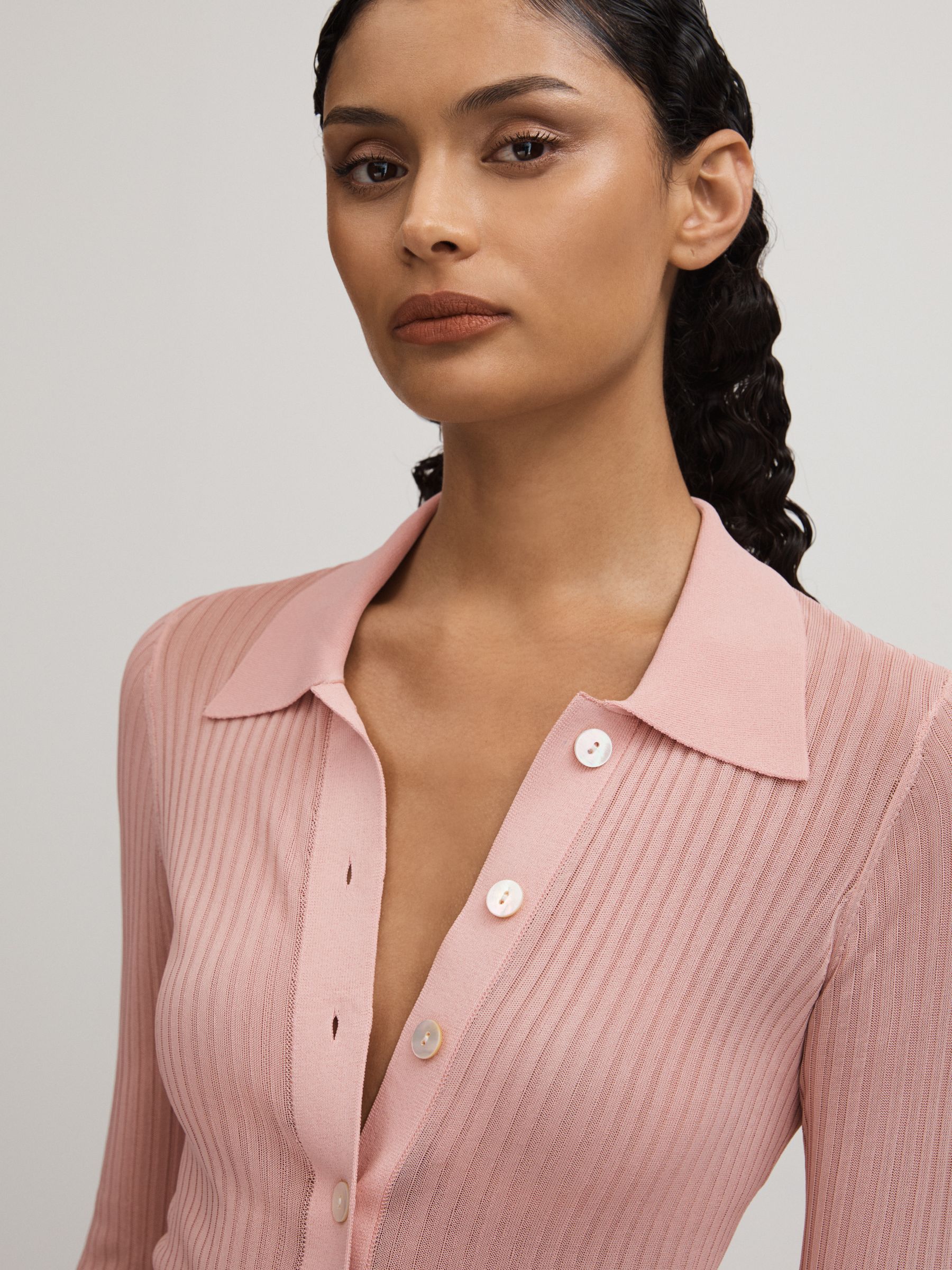 Anna Quan Semi Sheer Knitted Top in Pink - Image 3 of 5