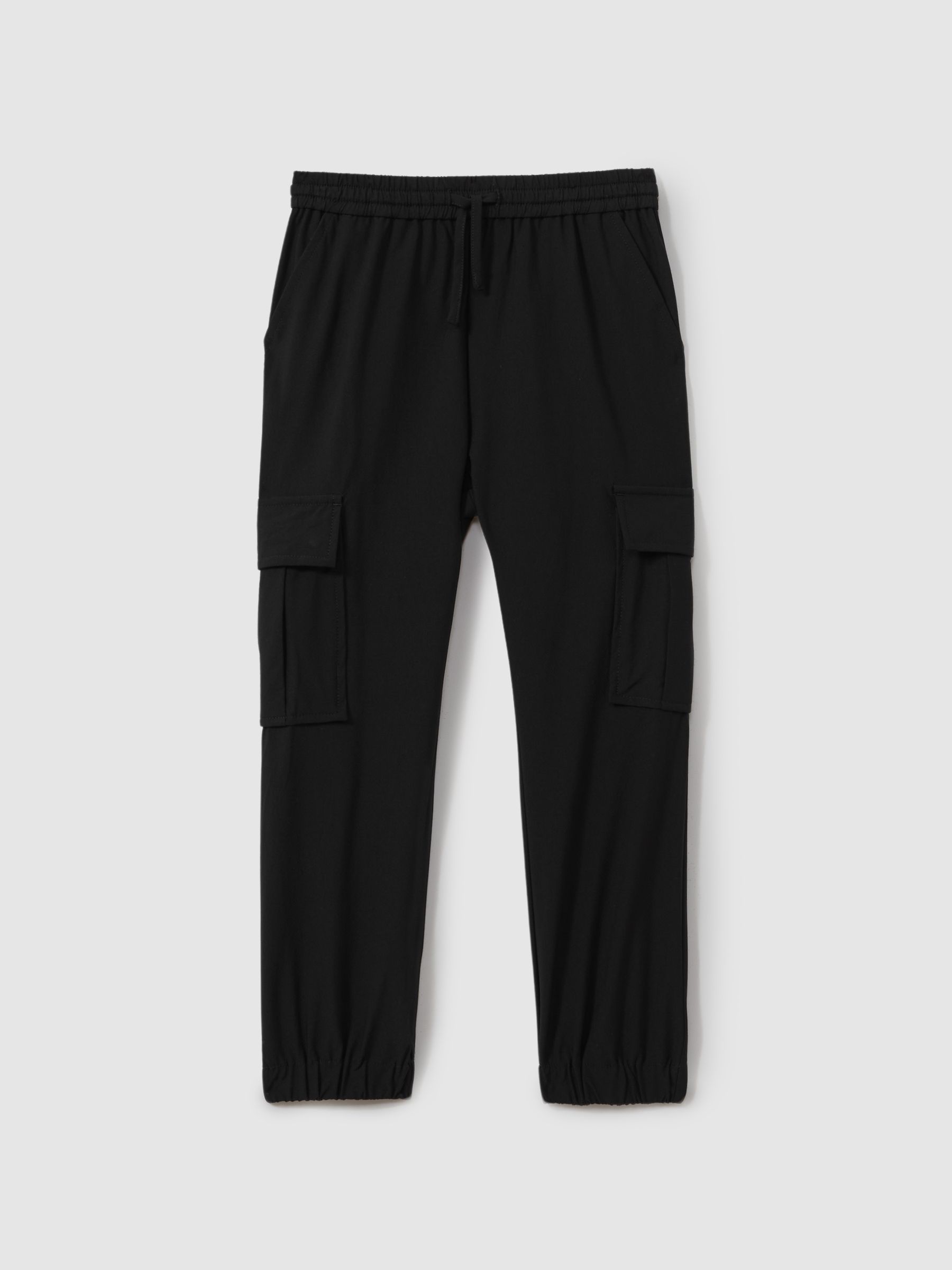 3-9 yrs Technical Drawstring Cuffed Cargo Trousers in Black - Image 2 of 4
