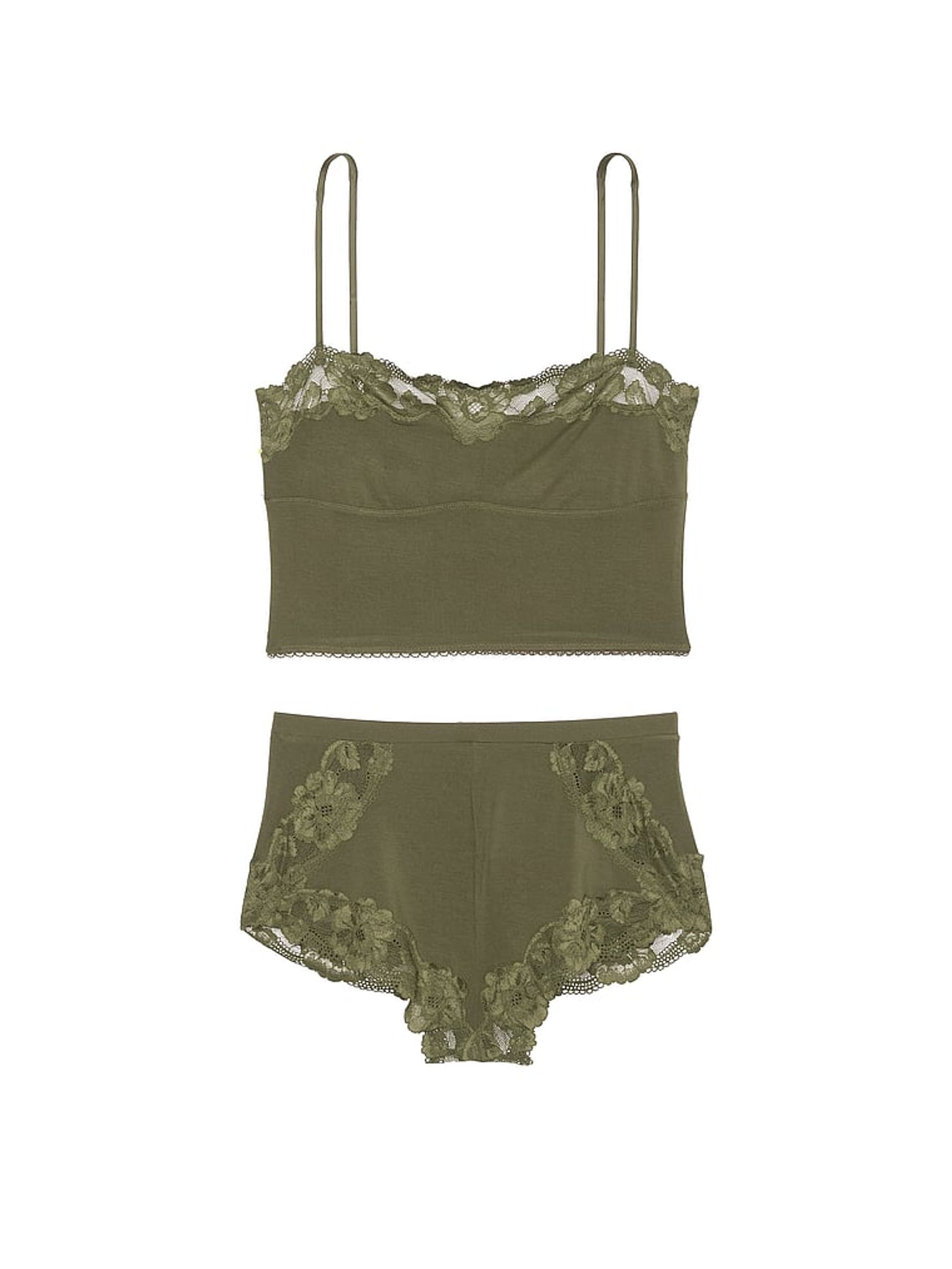 Olive Green Modal Straight Neck Cami Pyjama Set - Image 3 of 3