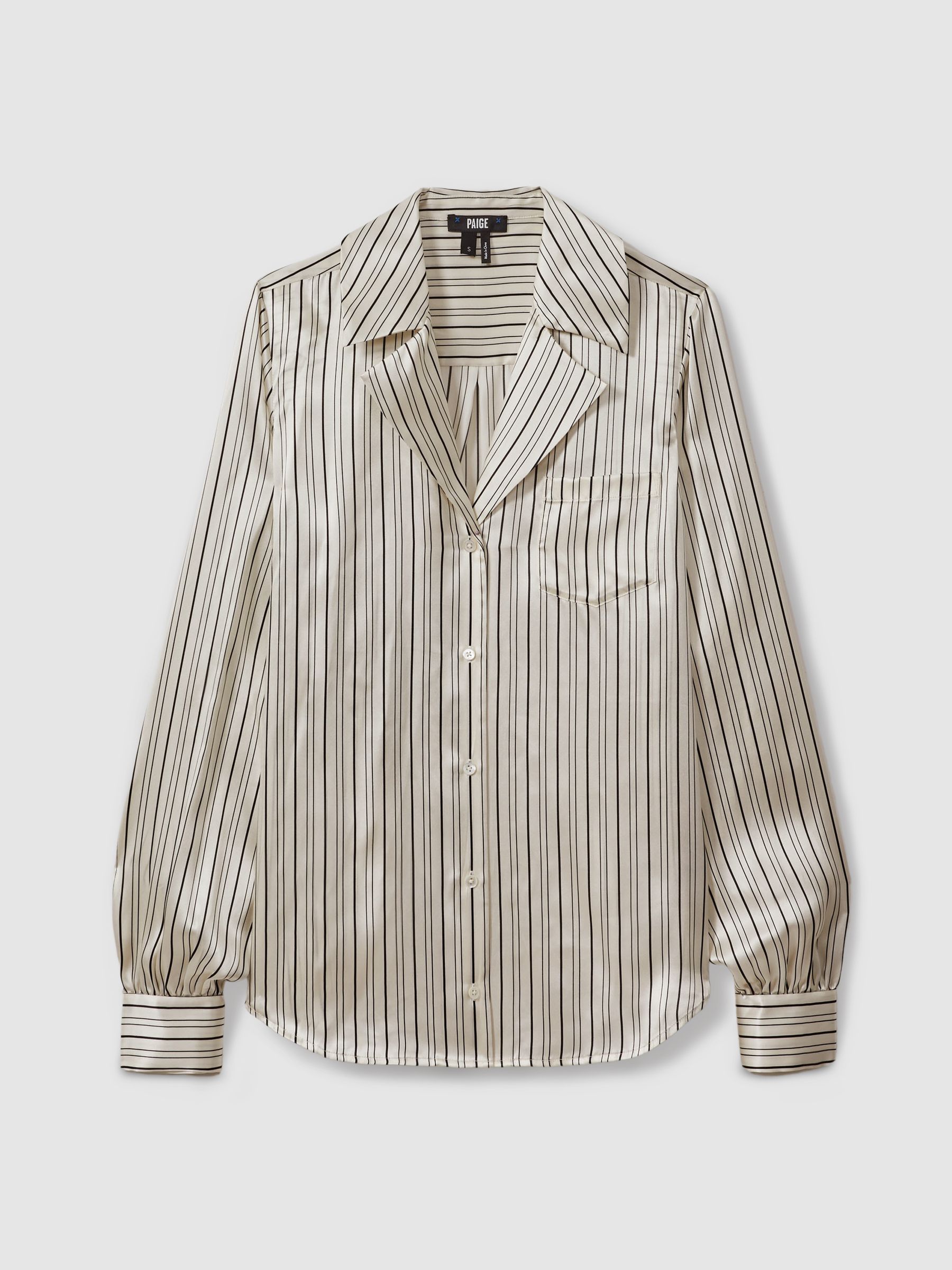 Paige Capriana Silk Striped Shirt in White/Black - Image 2 of 5