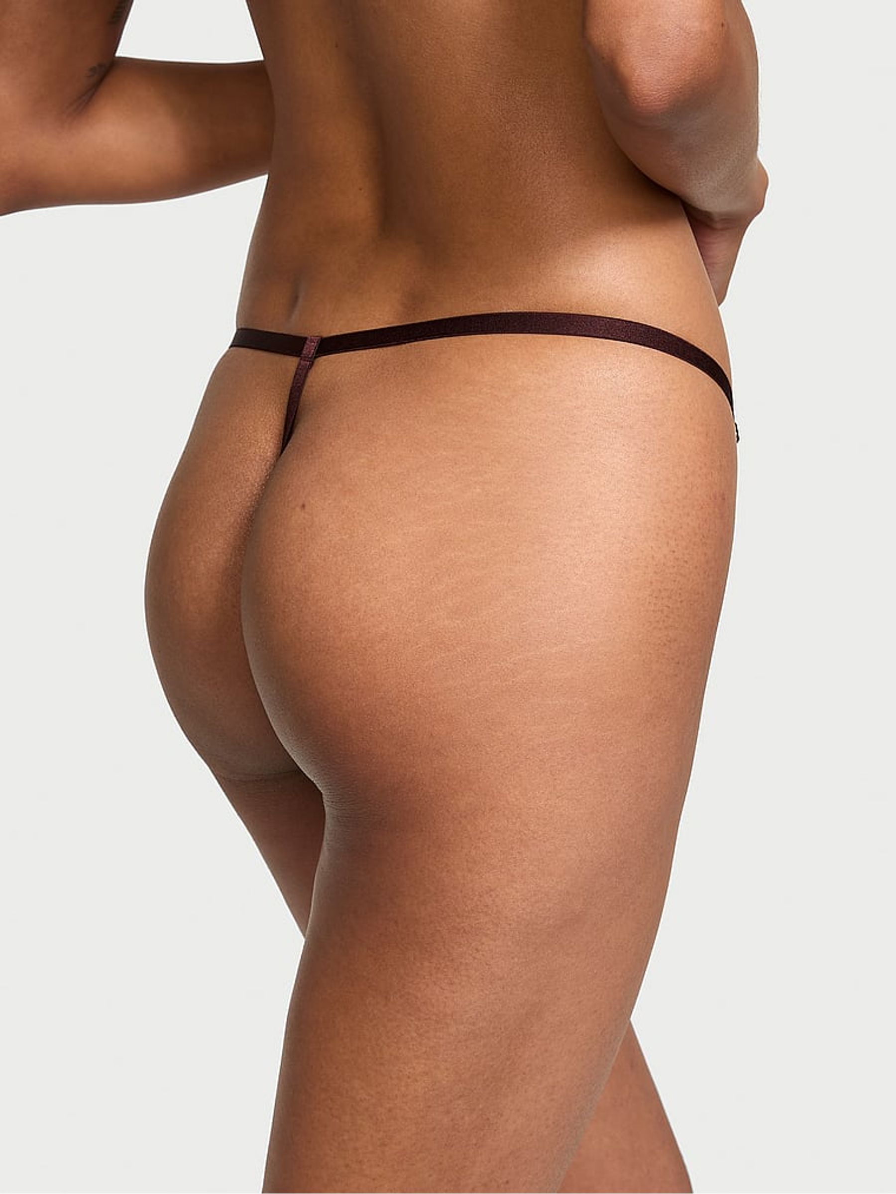 Burgundy Brown G String Faux Leather Knickers - Image 2 of 3