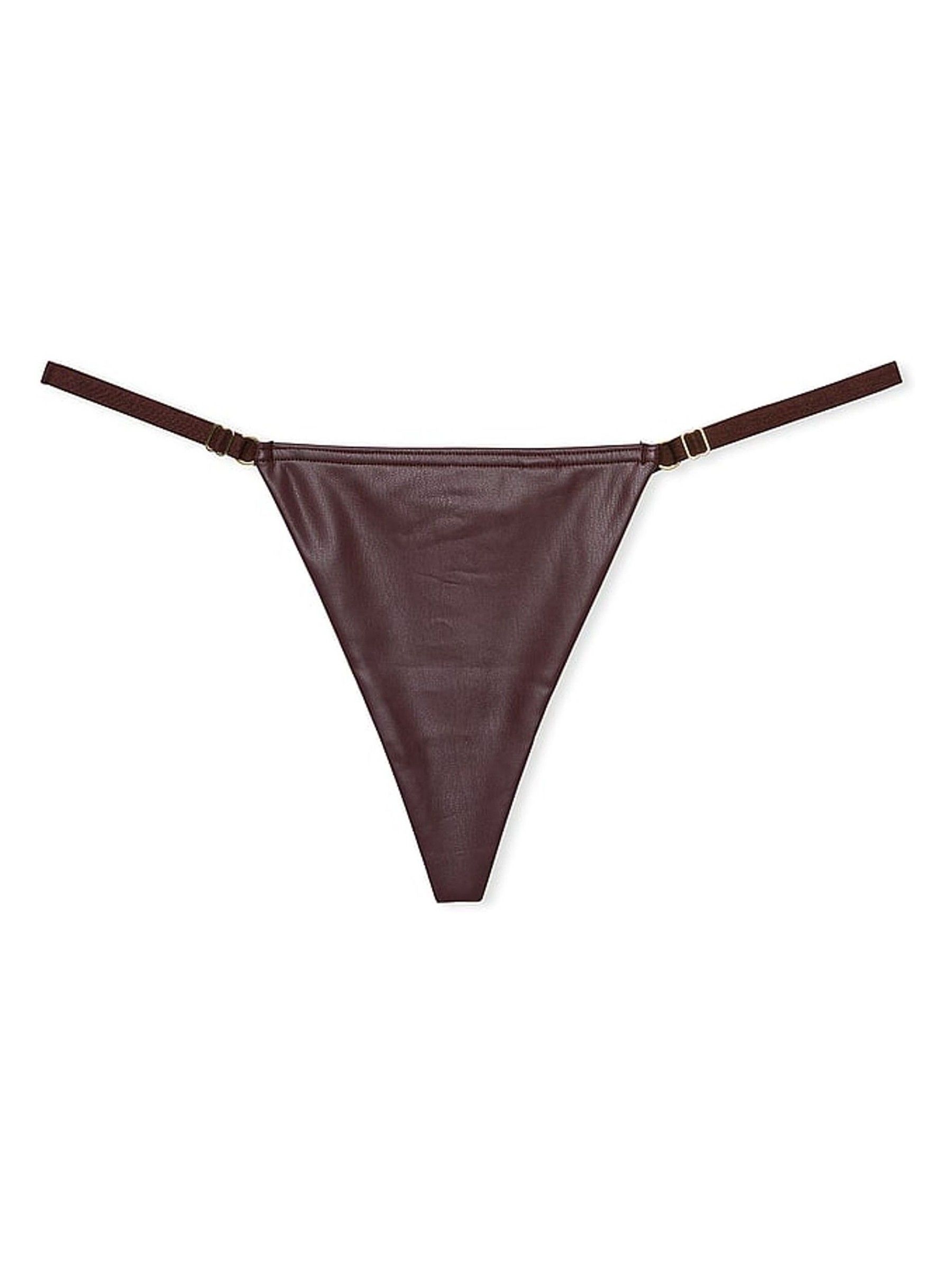 Burgundy Brown G String Faux Leather Knickers - Image 3 of 3