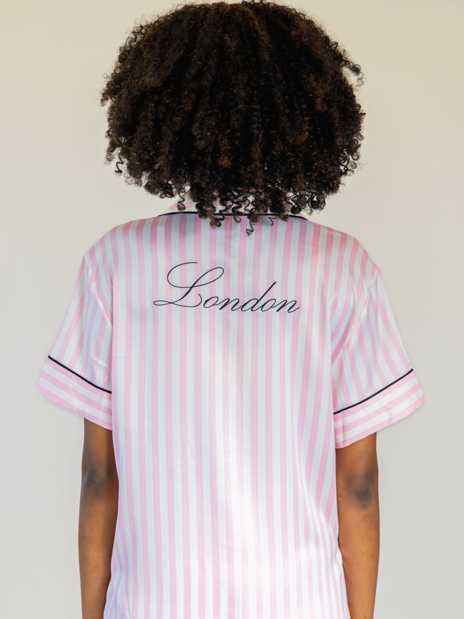 Pink Iconic Stripe Short Sleeve London Satin Pyjamas - Image 1 of 3