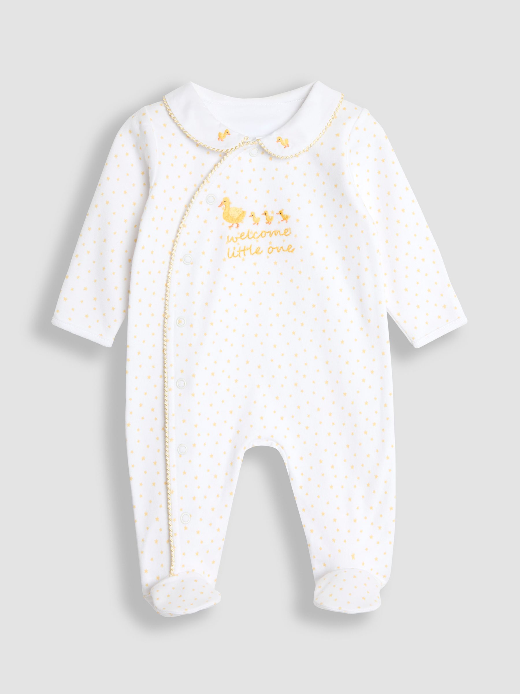 White Welcome Little One Collar Sleepsuit JoJo Maman Bébé