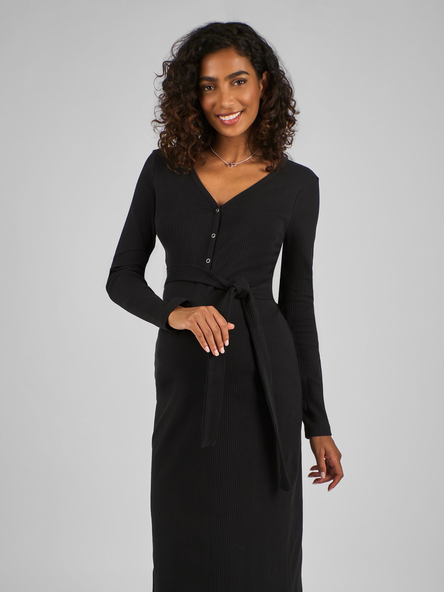 Black Maternity Ribbed Popper Front Dress - Image 1 of 4