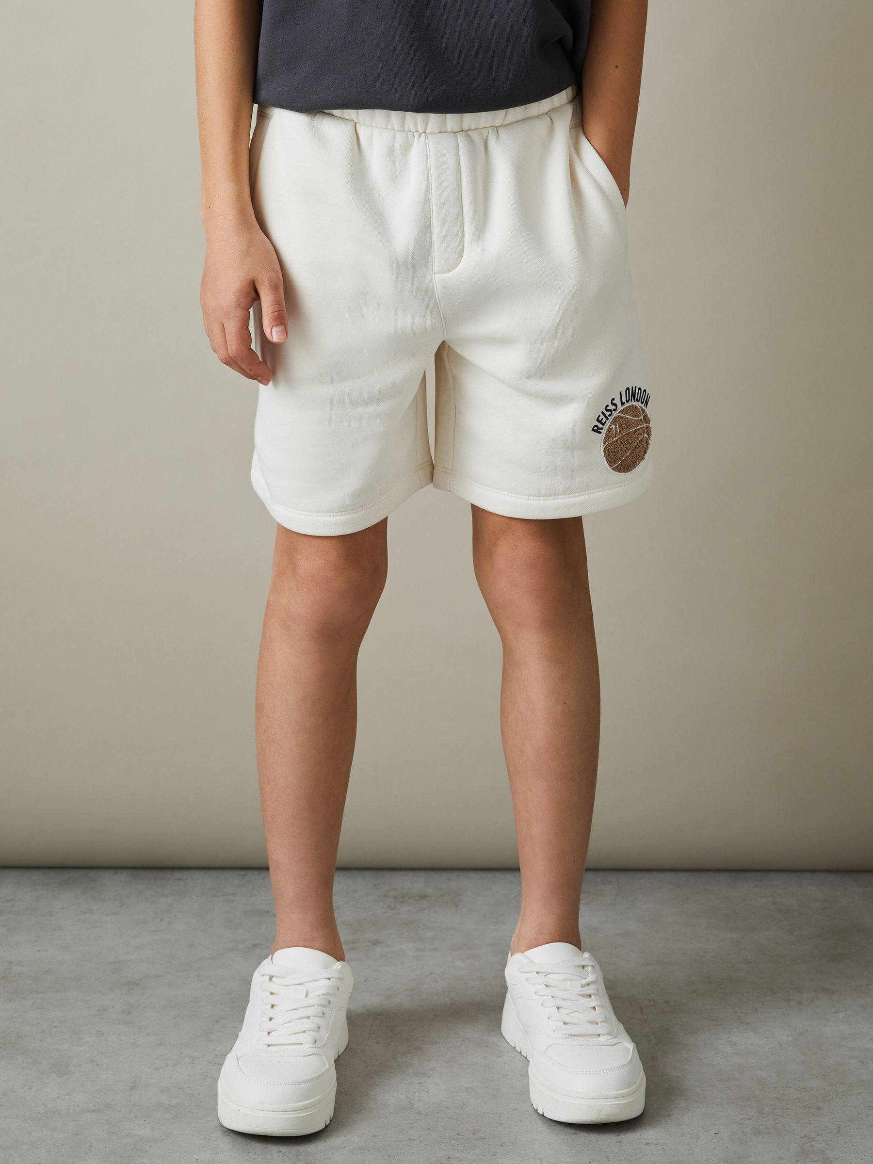 3-9 yrs Relaxed Embroidered Basketball Shorts in Off White - Image 3 of 4