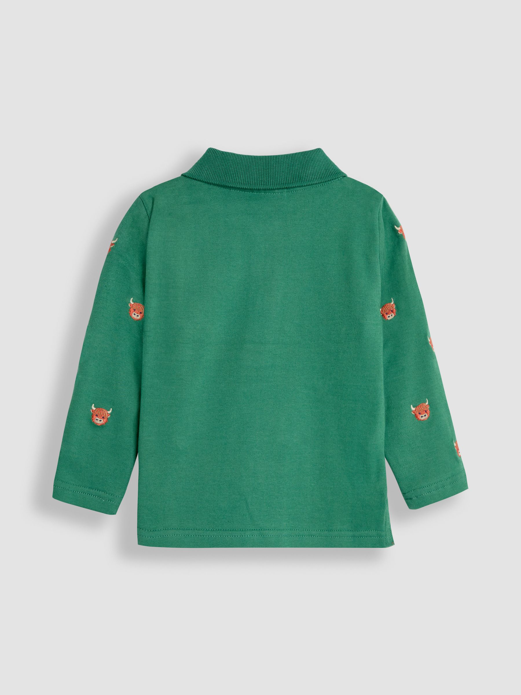 Green Highland Cow Long Sleeve Embroidered Polo Shirt - Image 2 of 3