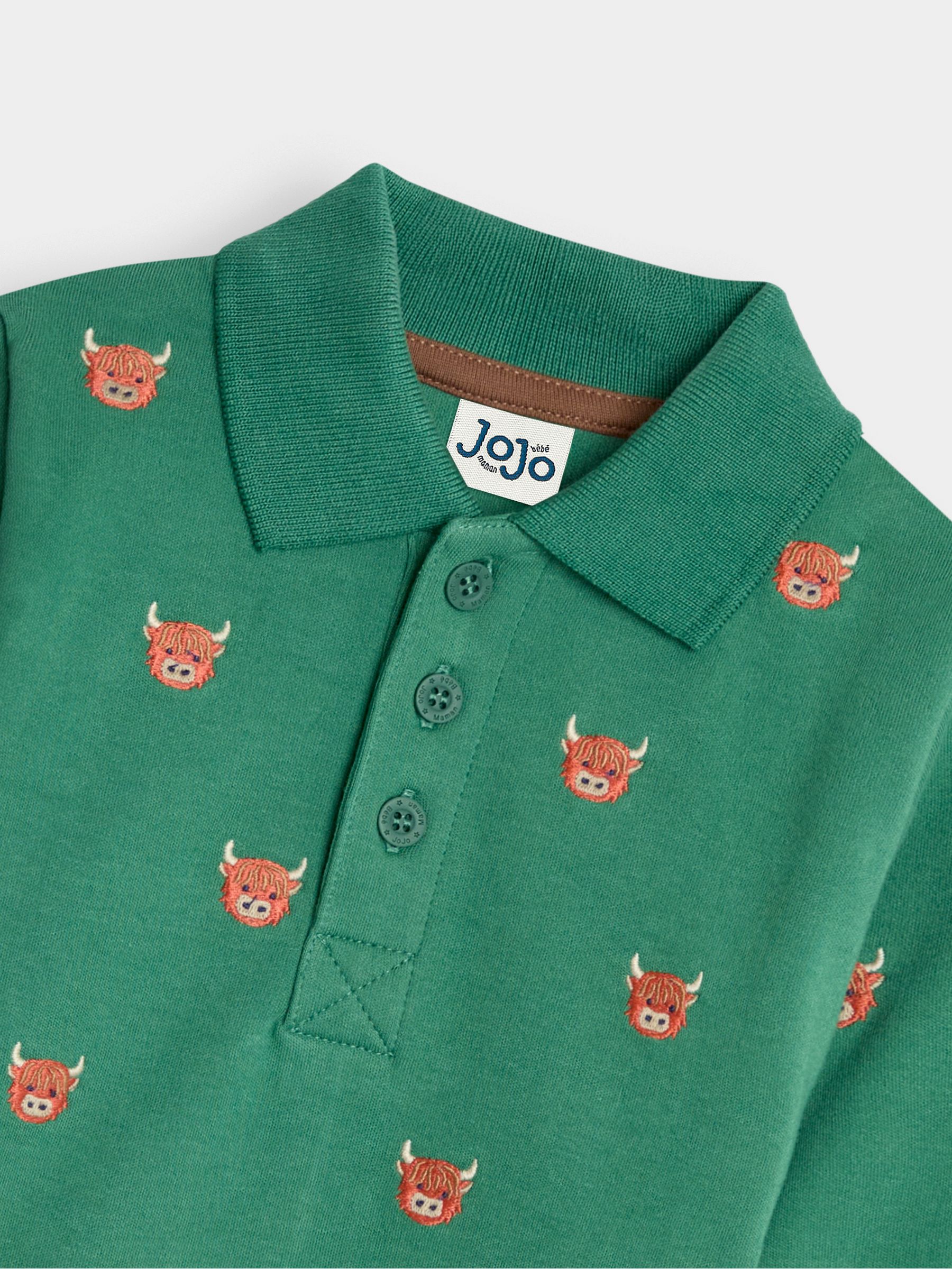Green Highland Cow Long Sleeve Embroidered Polo Shirt - Image 3 of 3