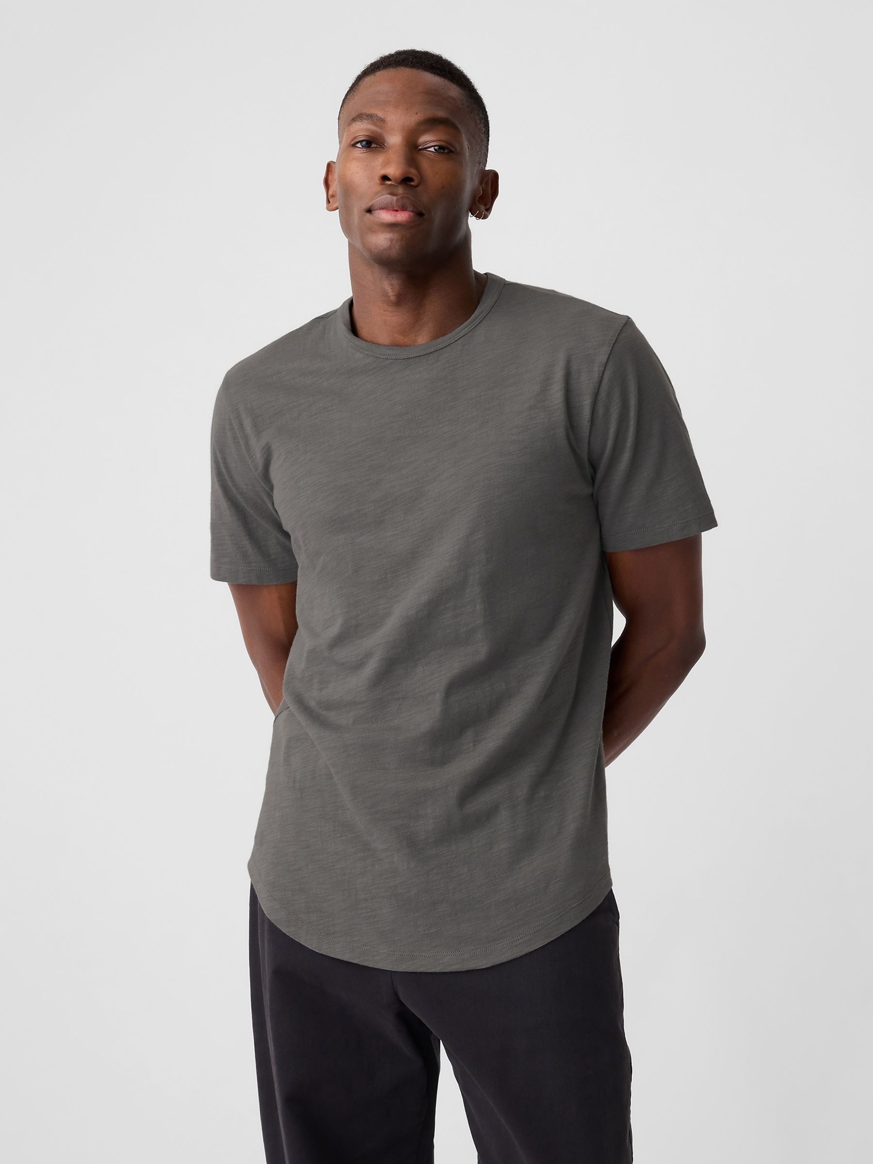 Grey Cotton Short Sleeve Curved Hem T-Shirt - Image 1 of 4