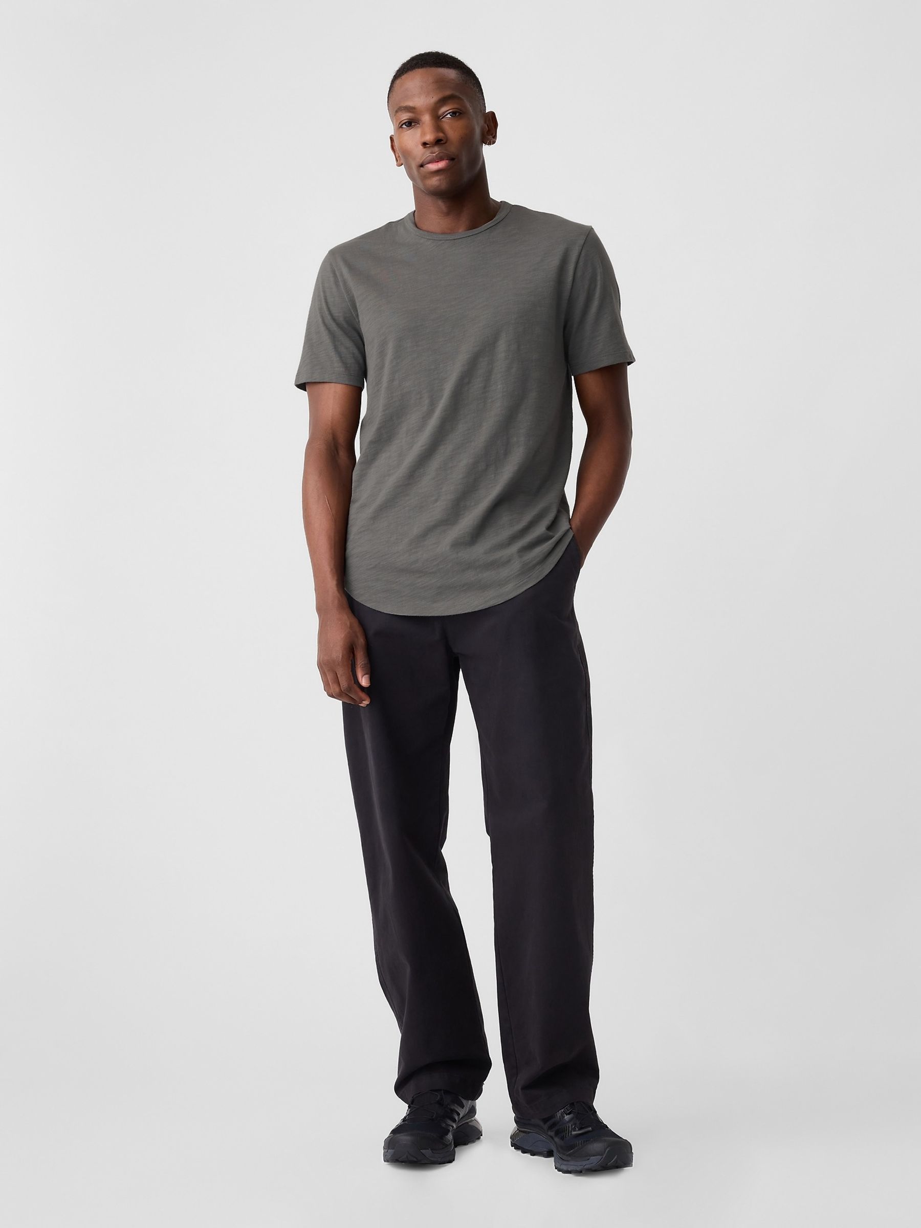 Grey Cotton Short Sleeve Curved Hem T-Shirt - Image 3 of 4