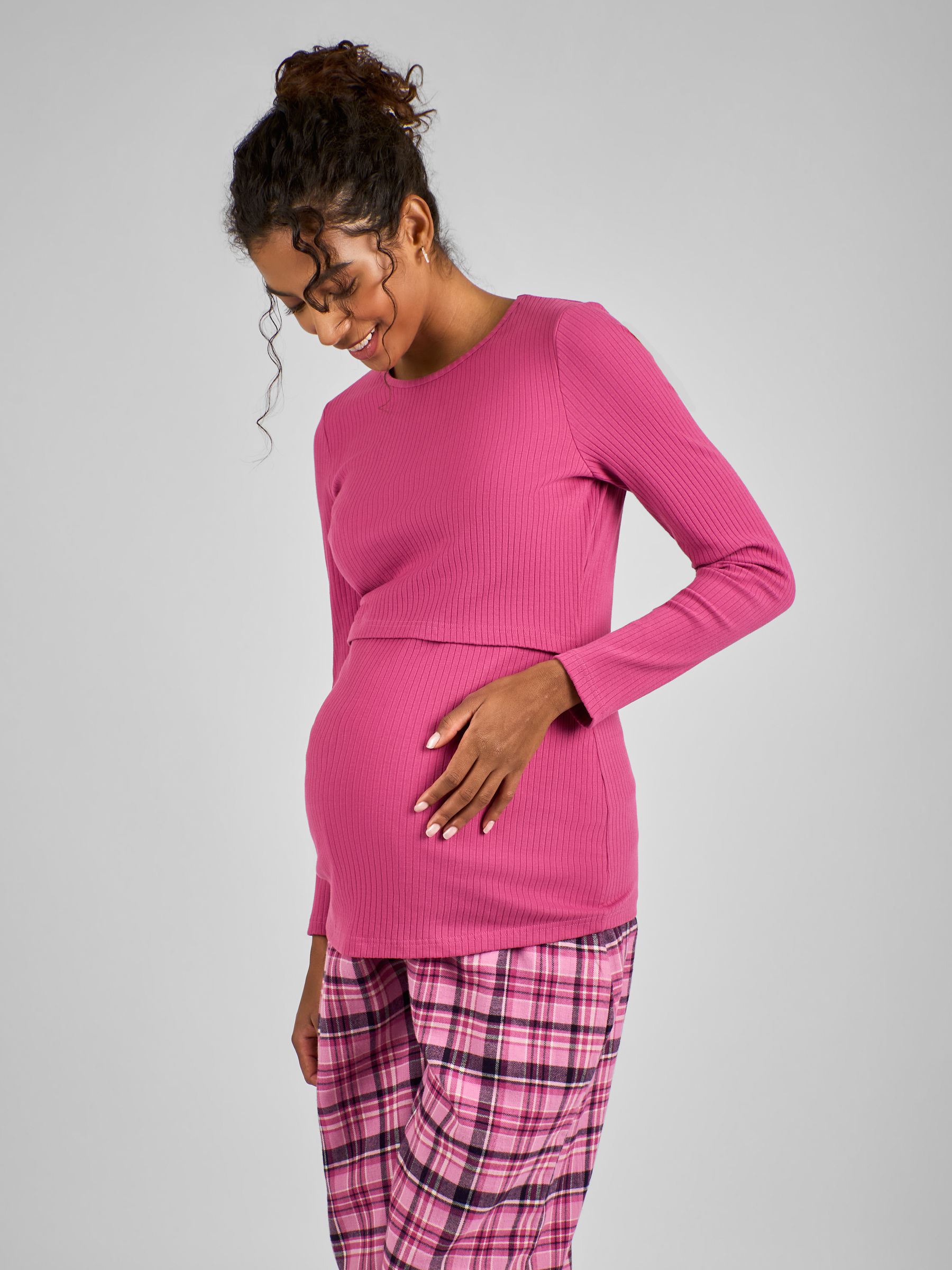 Pink Check Maternity And Nursing Pyjamas Set - Image 3 of 4