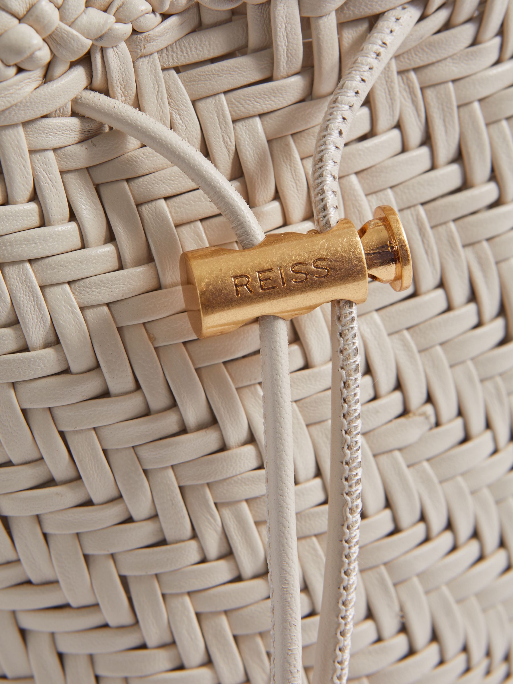 Woven Leather Bucket Bag in White - Image 5 of 5
