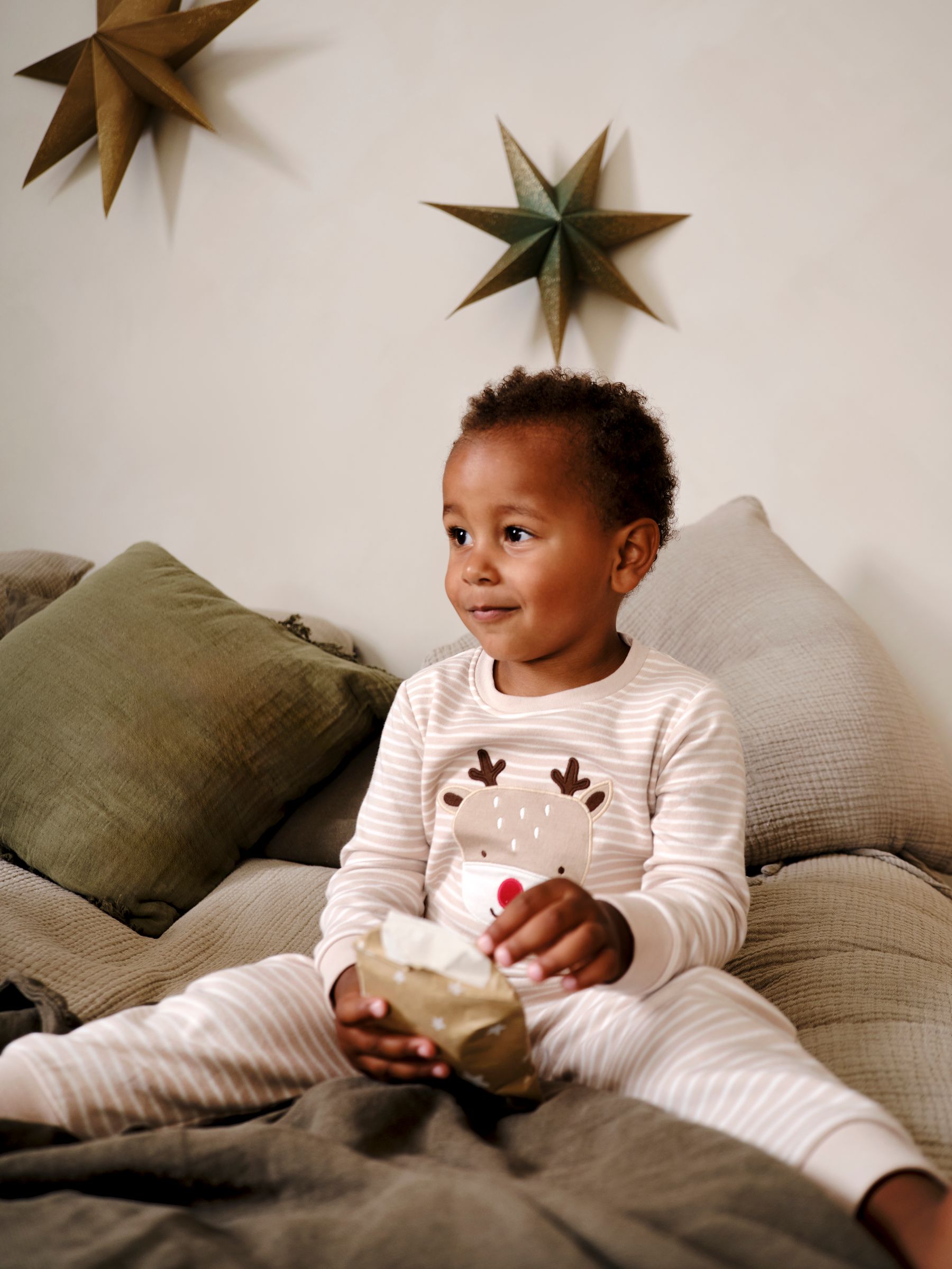 Cream Cotton Christmas Reindeer Striped Pyjamas - Image 3 of 9