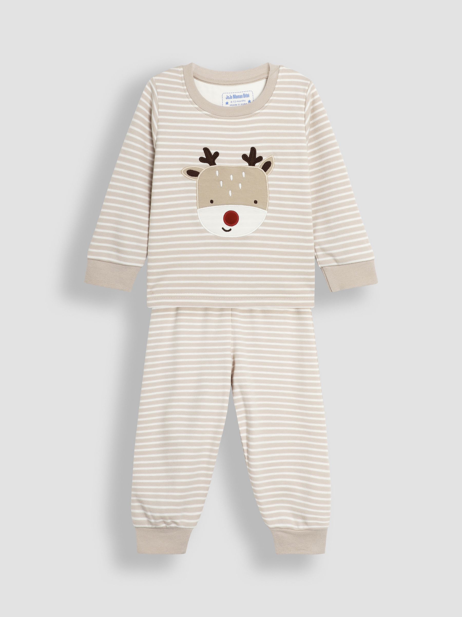 Cream Cotton Christmas Reindeer Striped Pyjamas - Image 5 of 9