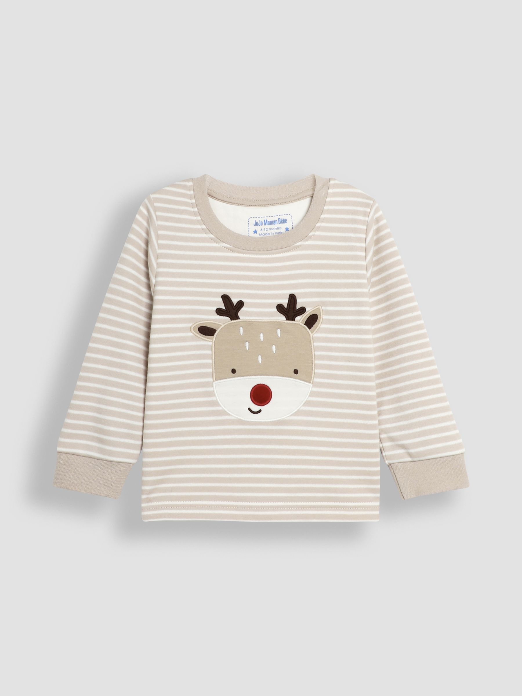 Cream Cotton Christmas Reindeer Striped Pyjamas - Image 6 of 9